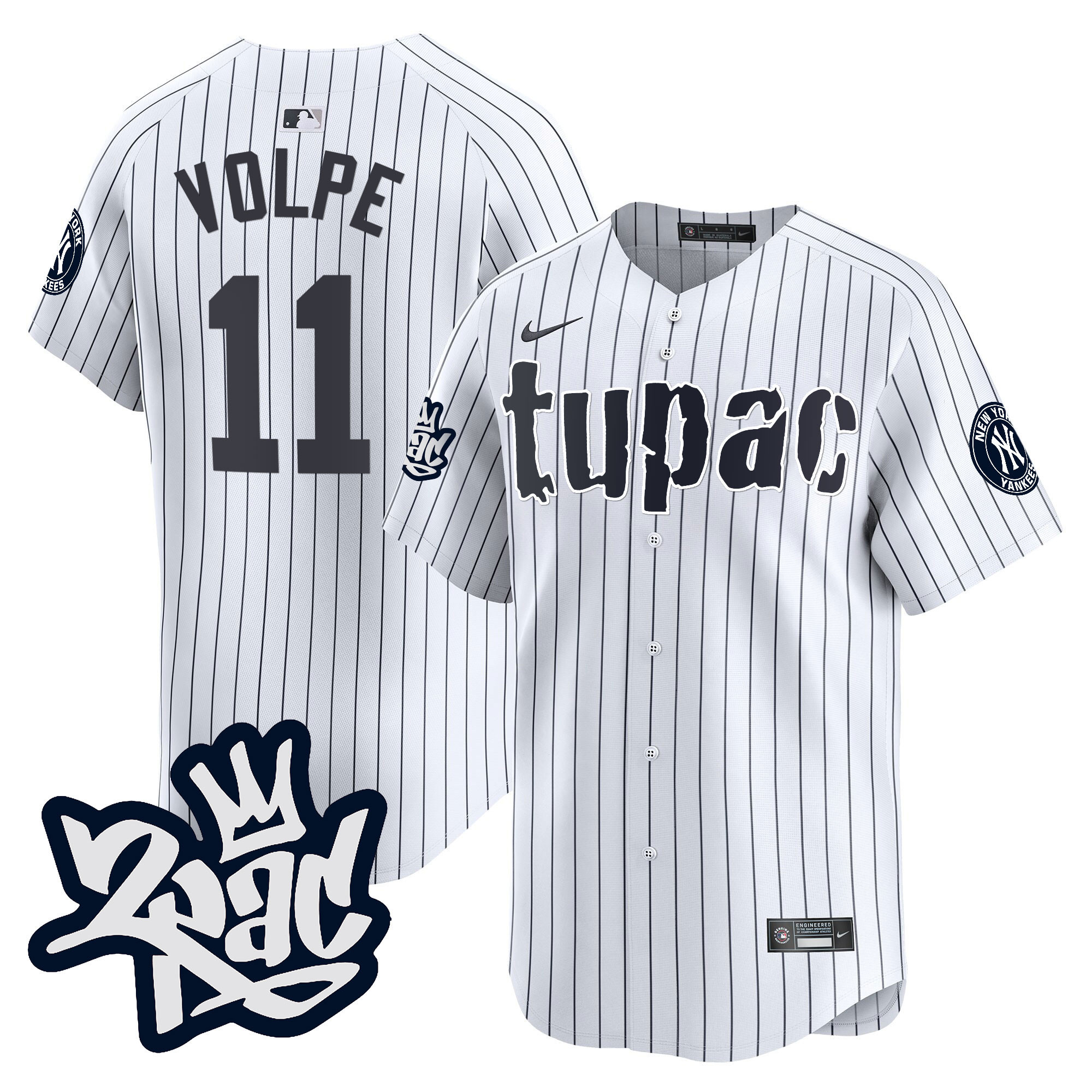 Anthony Volpe Men's New York Yankees Tupac Shakur Vapor Premier Limited White Jersey - All Stitched
