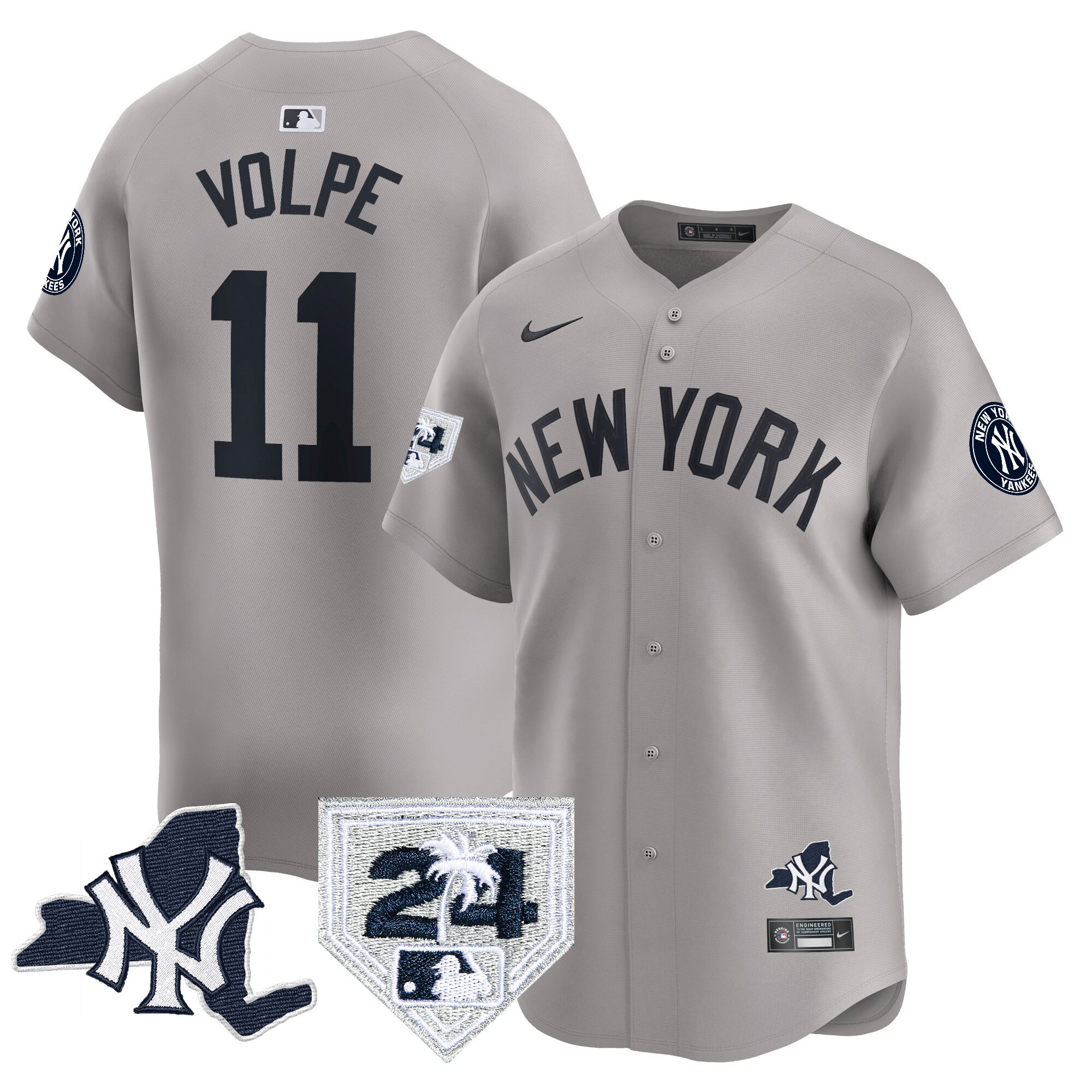 Anthony Volpe Men's New York Yankees Vapor Premier Limited - New York Patch Gray Jersey - All Stitched