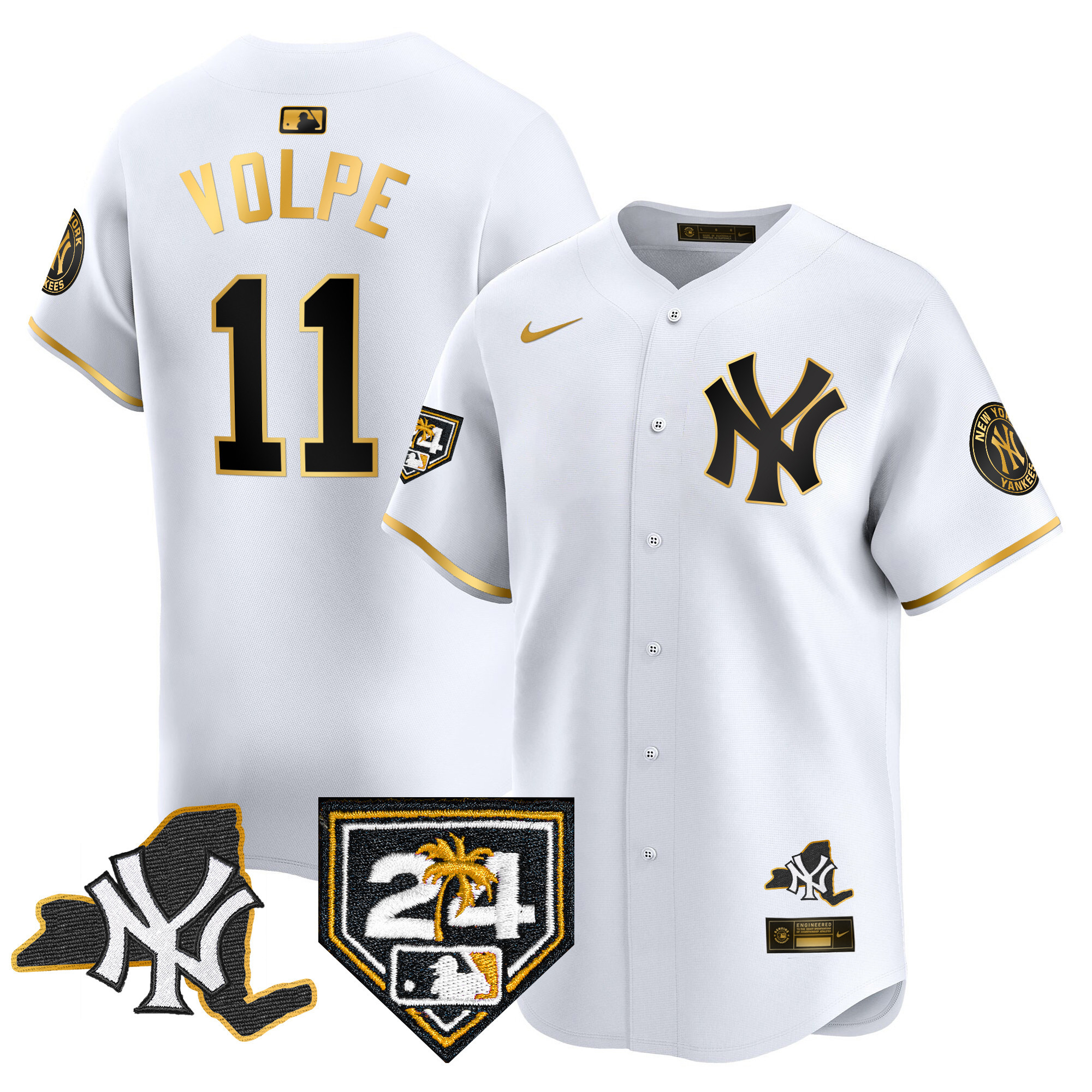 Anthony Volpe Men's New York Yankees Vapor Premier Limited - New York Patch White Gold Jersey - All Stitched