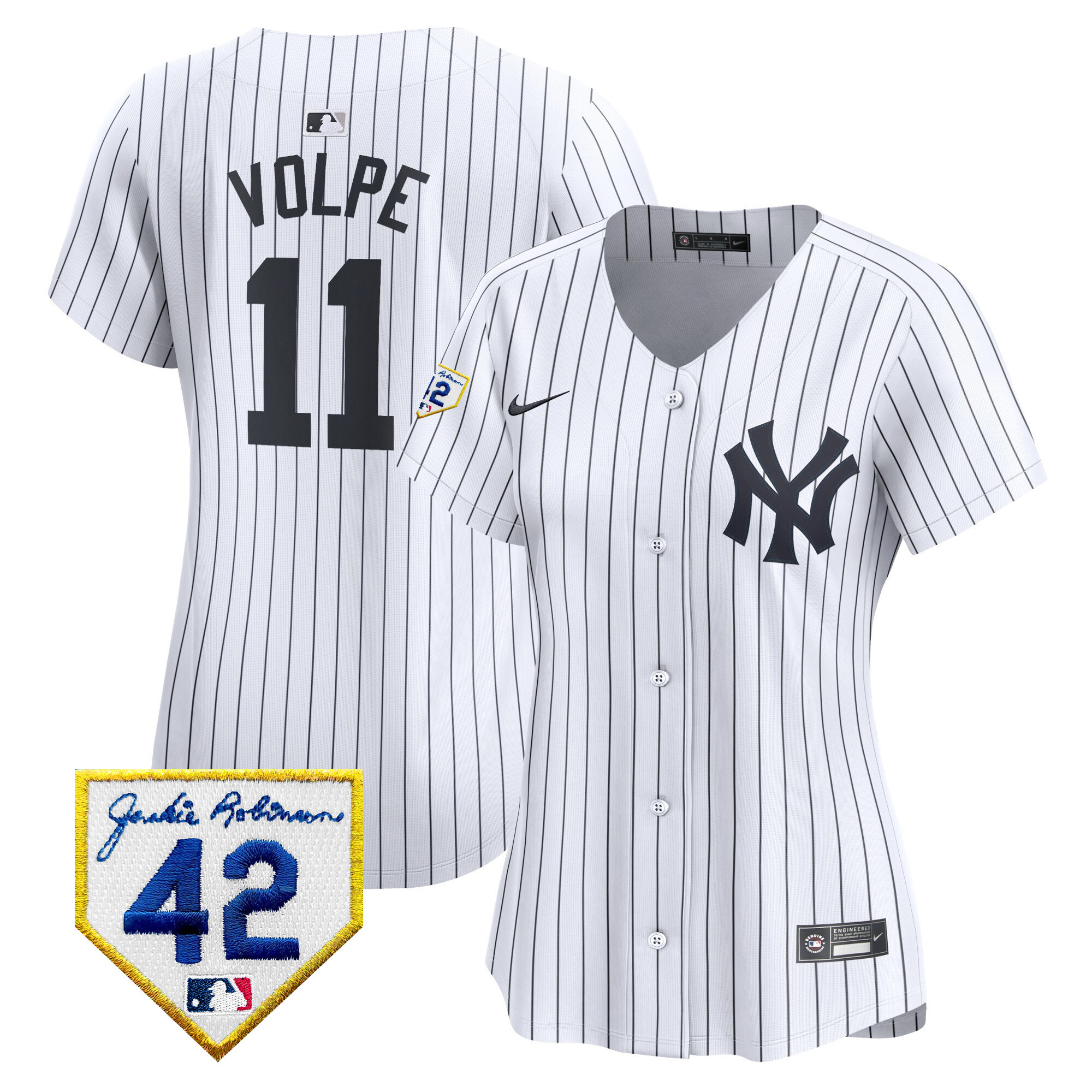 Anthony Volpe Women's New York Yankees 2024 Jackie Robinson Patch Vapor Premier Limited White Jersey - All Stitched