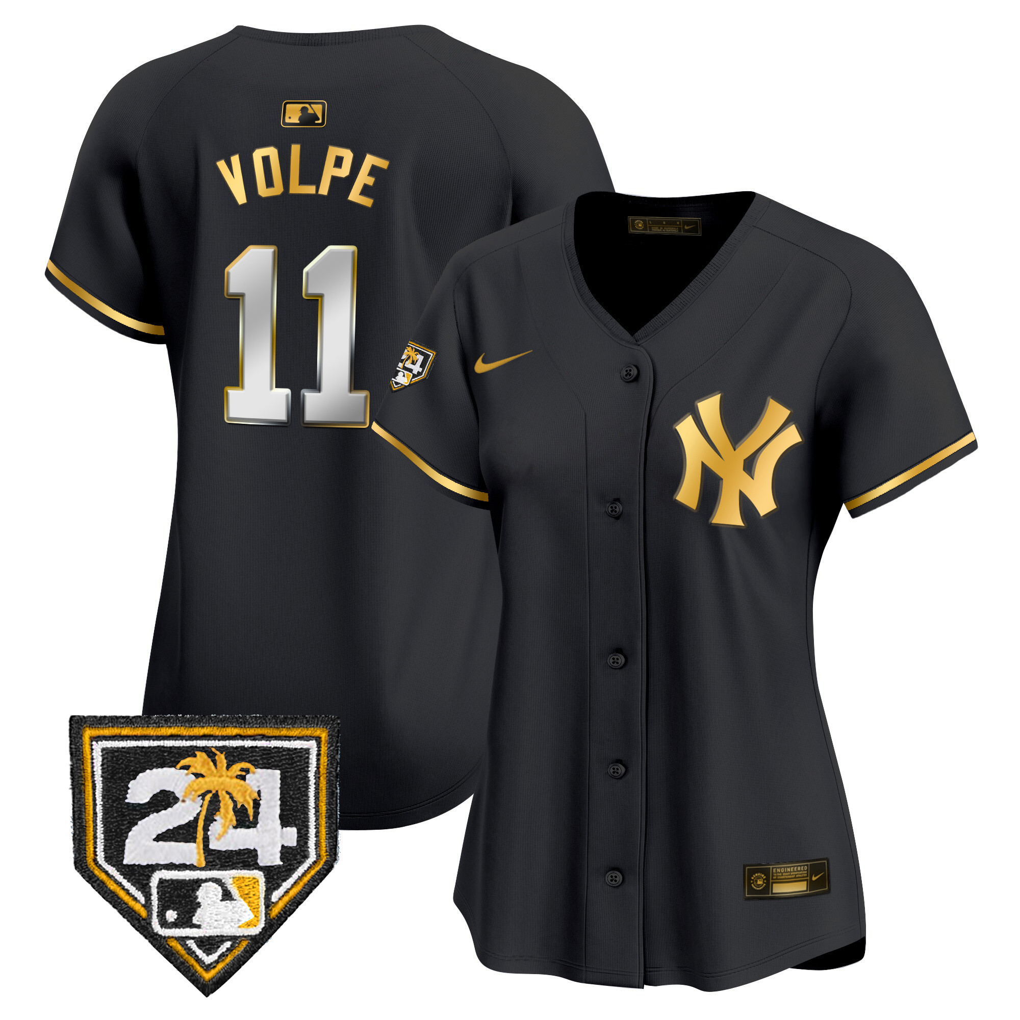 Anthony Volpe Women's New York Yankees 2024 Spring Training Patch Vapor Premier Limited Black Gold Jersey - All Stitched