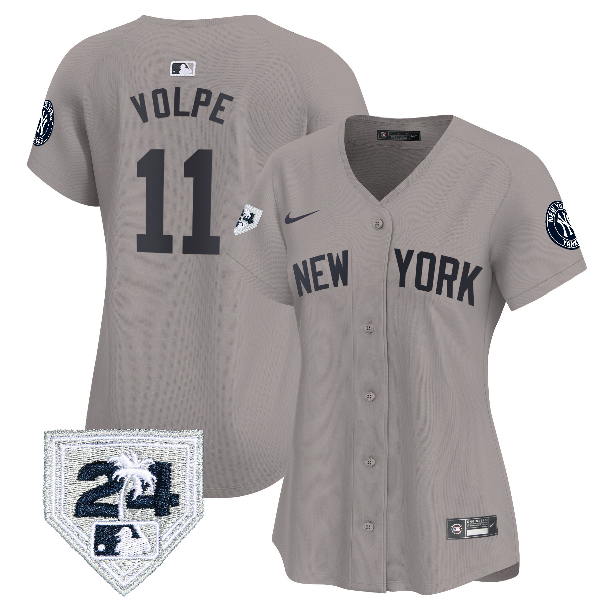 Anthony Volpe Women's New York Yankees 2024 Spring Training Patch Vapor Premier Limited V2 Gray Jersey - All Stitched