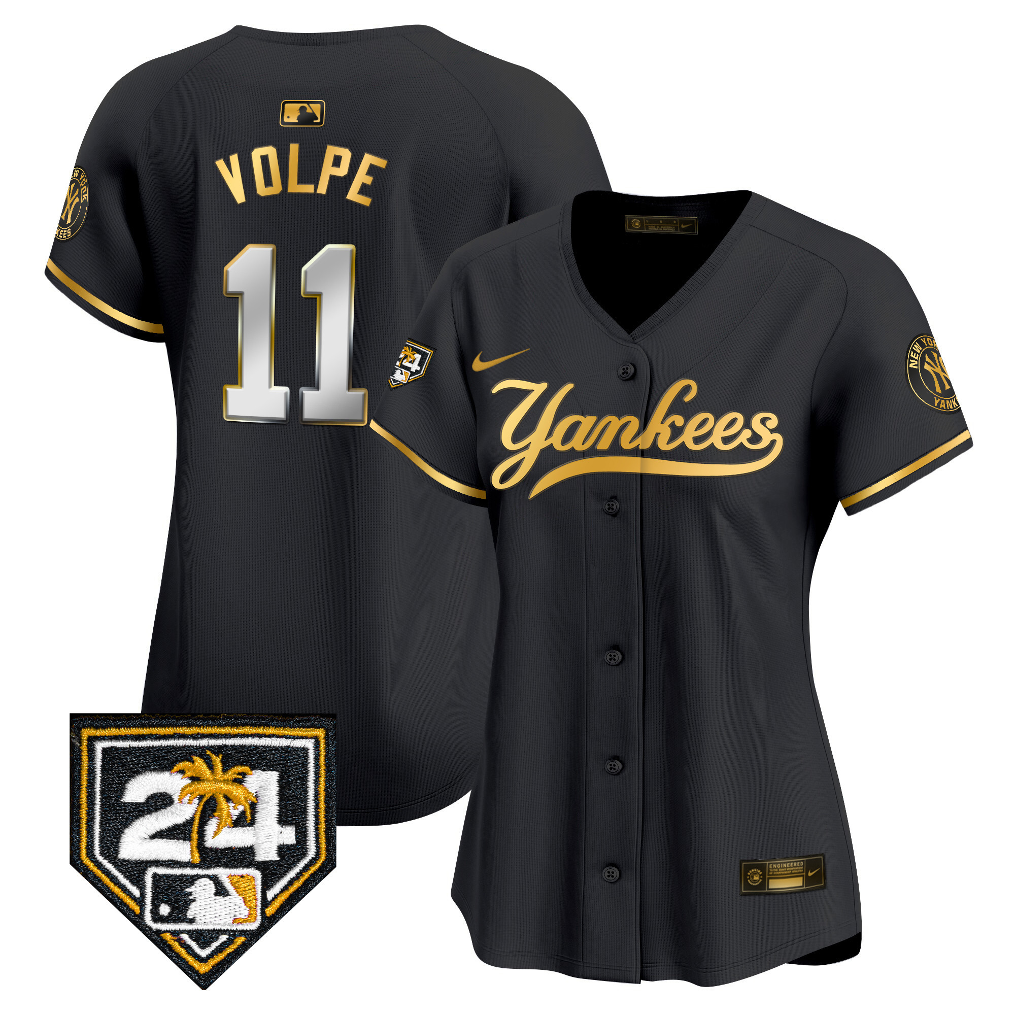 Anthony Volpe Women's New York Yankees 2024 Spring Training Patch Vapor Premier Limited V6 Black Gold Jersey - All Stitched