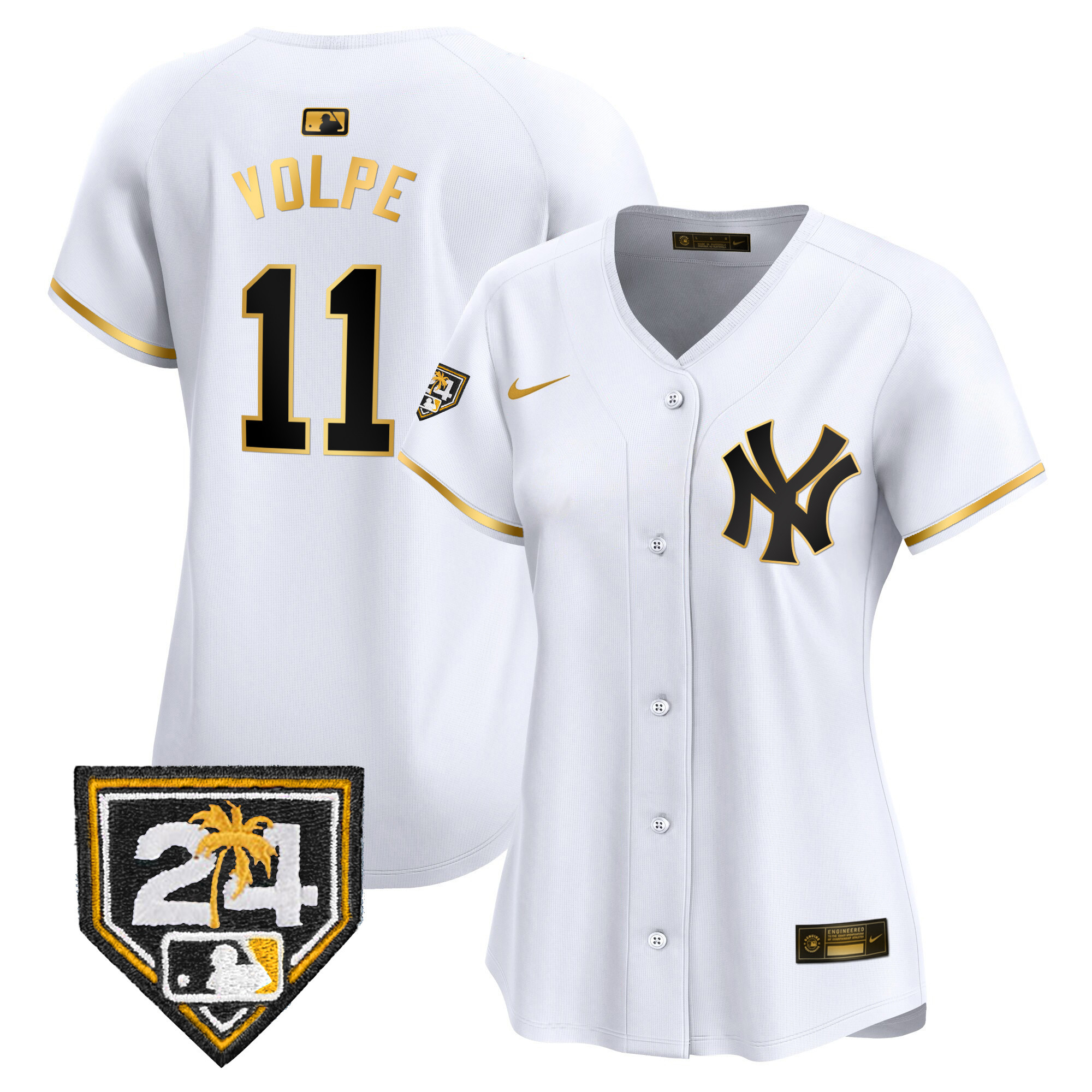 Anthony Volpe Women's New York Yankees 2024 Spring Training Patch Vapor Premier Limited White Gold Jersey - All Stitched