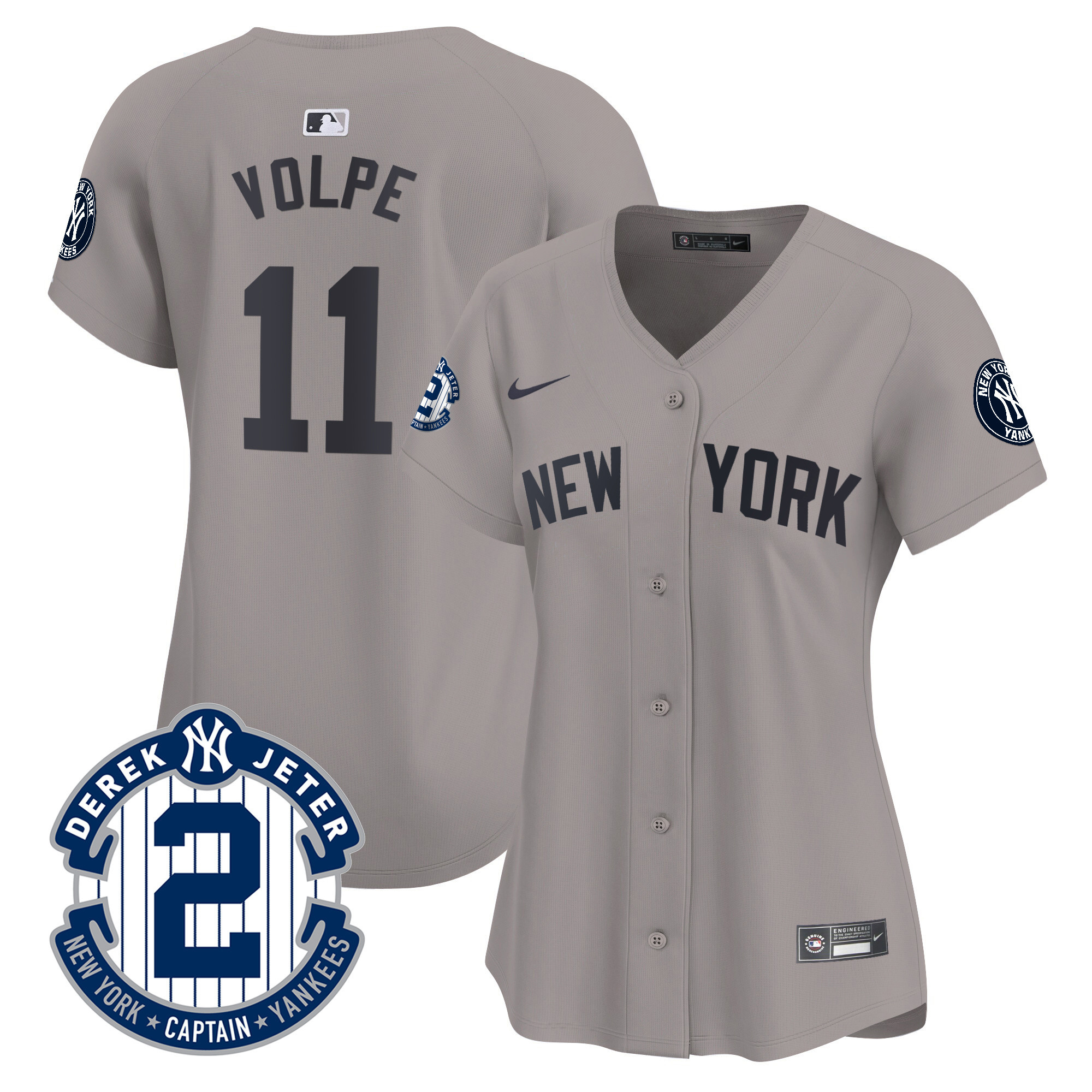 Anthony Volpe Women's New York Yankees Derek Jeter Patch Vapor Premier Limited Gray Jersey - All Stitched