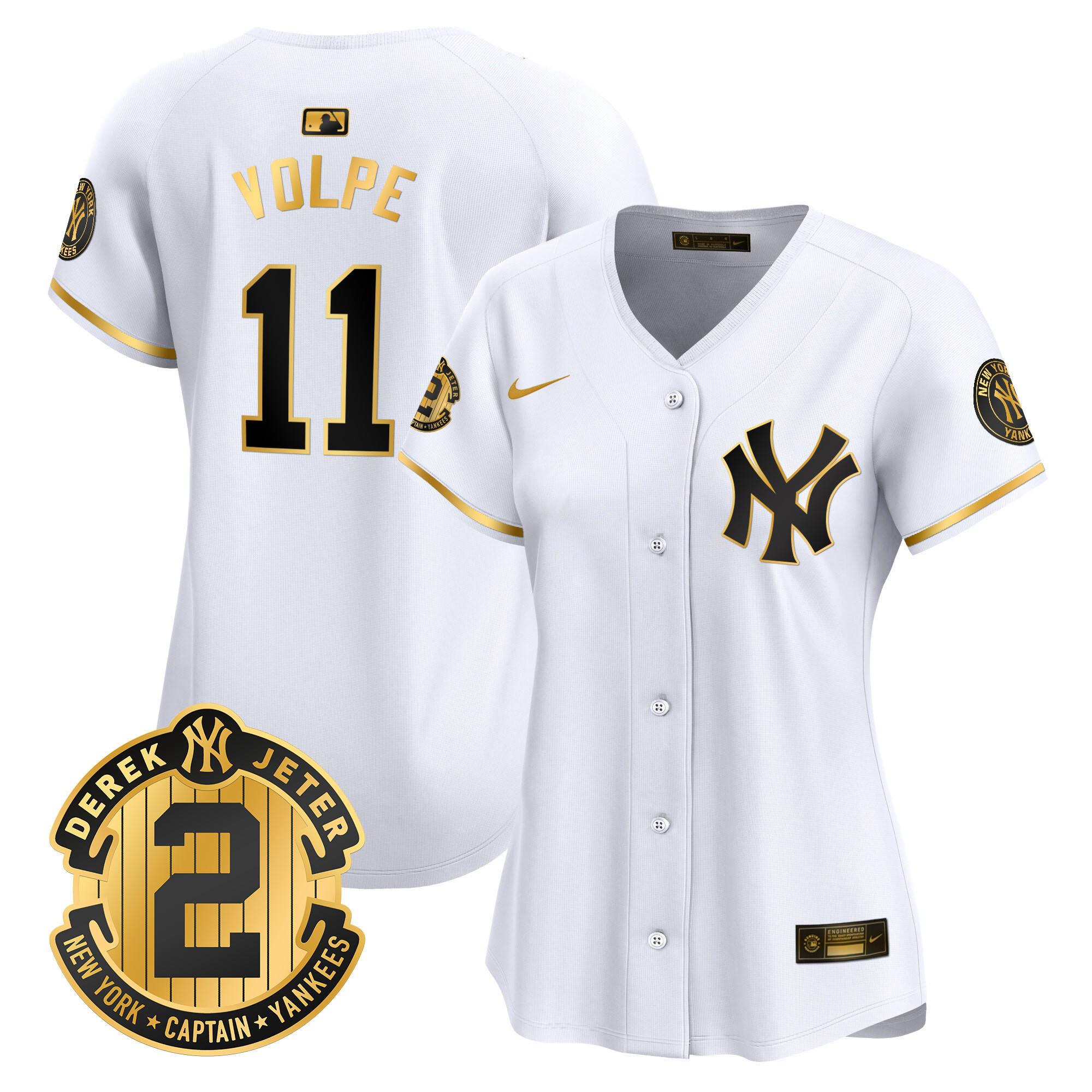 Anthony Volpe Women's New York Yankees Derek Jeter Patch Vapor Premier Limited White Gold Jersey - All Stitched