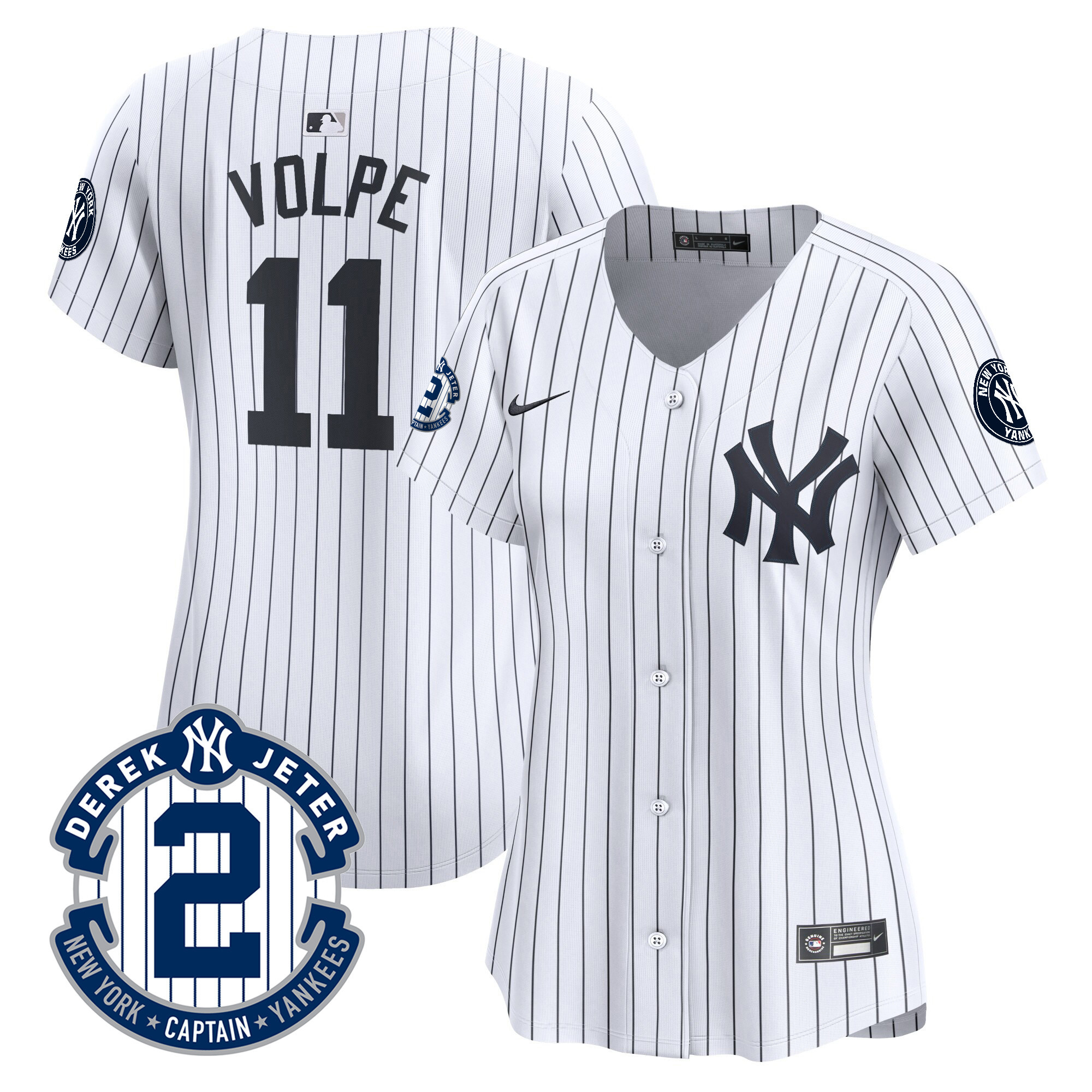 Anthony Volpe Women's New York Yankees Derek Jeter Patch Vapor Premier Limited White Jersey - All Stitched