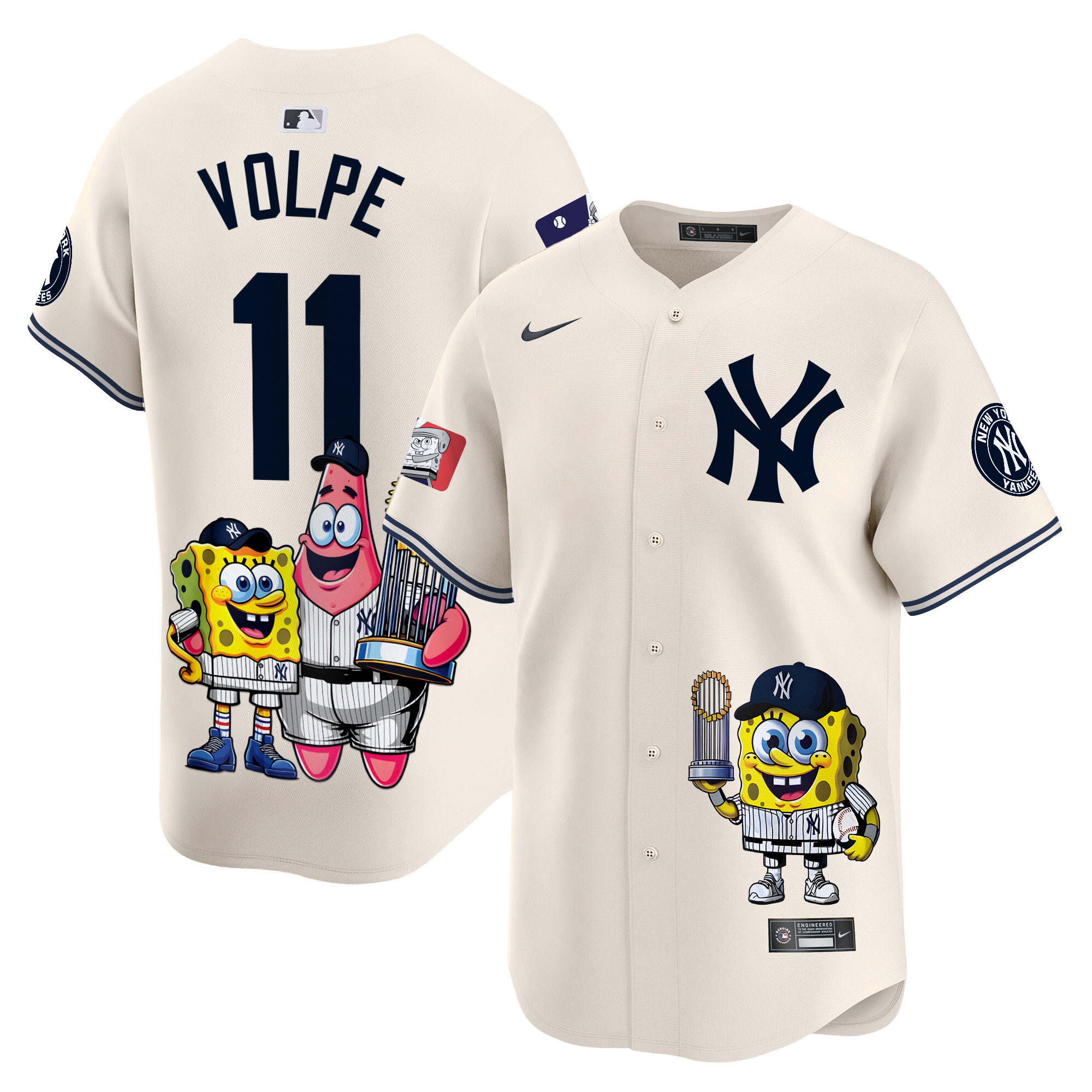 Anthony VolpeUnisex New York Yankees SpongeBob SquarePants Vapor Premier Limited Cream Jersey - Printed