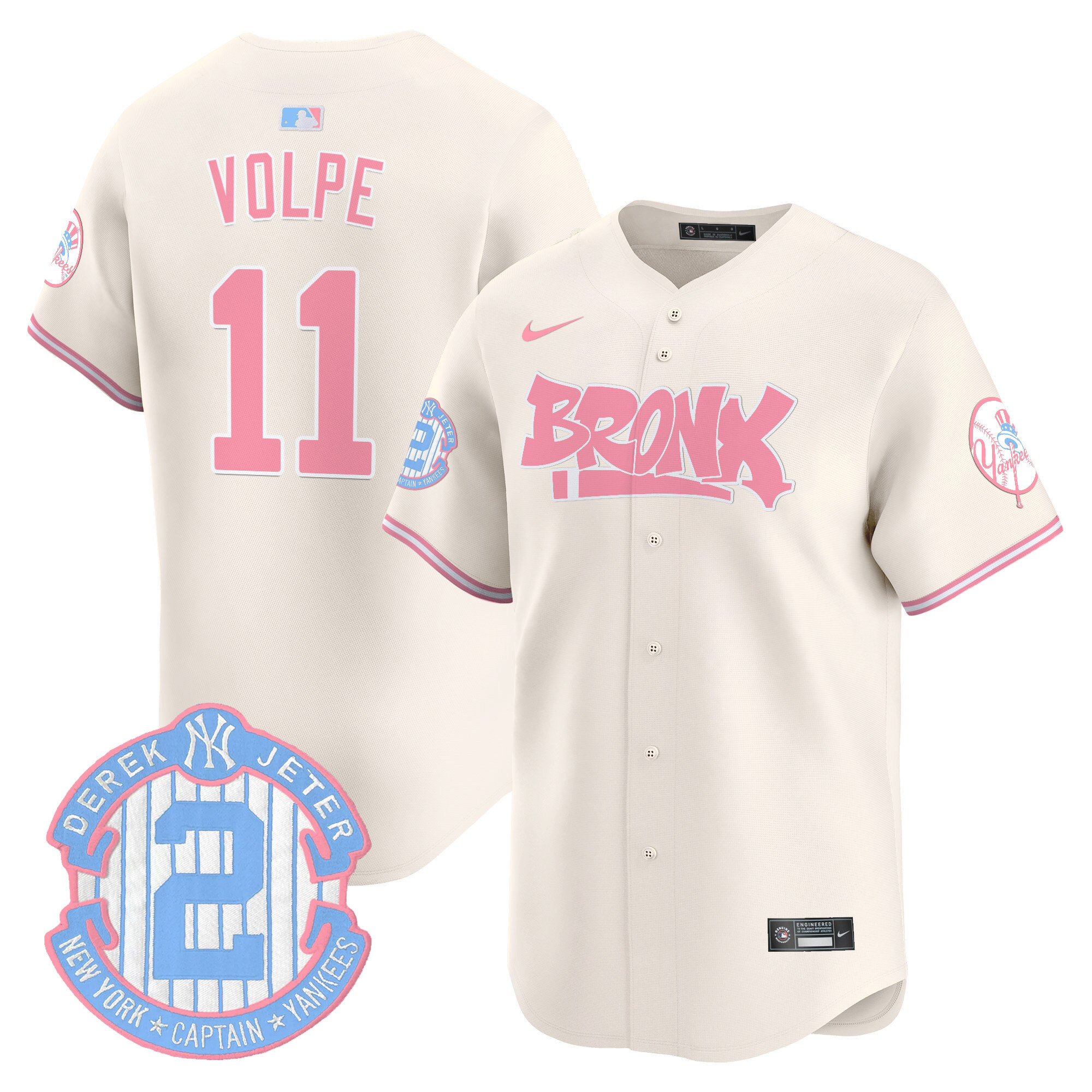Anthony VolpeUnisex New York Yankees The Bronx Graffiti Bubblegum Pink Vapor Premier Limited Cream Jersey - All Stitched