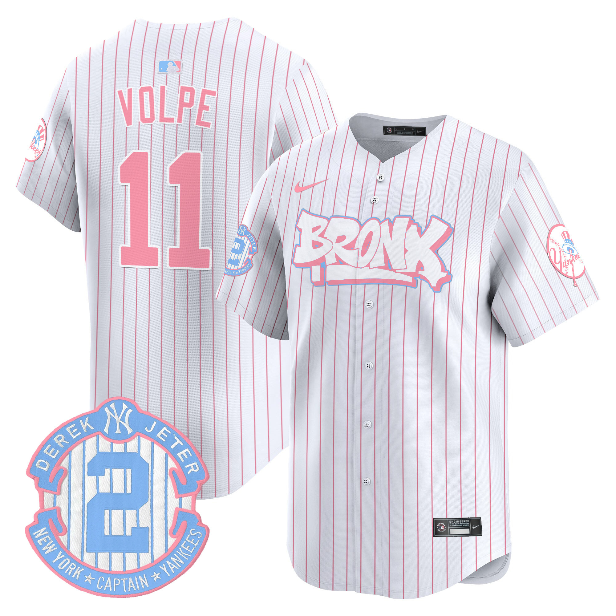 Anthony VolpeUnisex New York Yankees The Bronx Graffiti Bubblegum Pink Vapor Premier Limited Pinstripe Jersey V2 - All Stitched