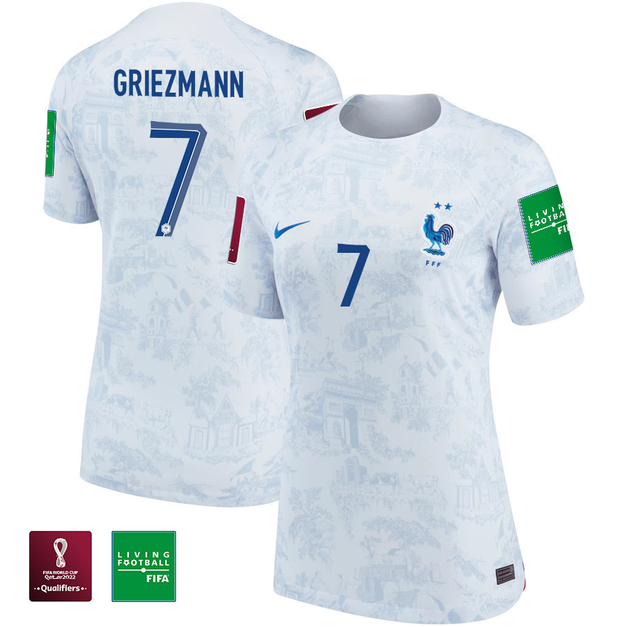 Antoine Griezmann 7 FIFA World Cup Qatar 2022 Patch France National Team – Away Women Soccer Jersey