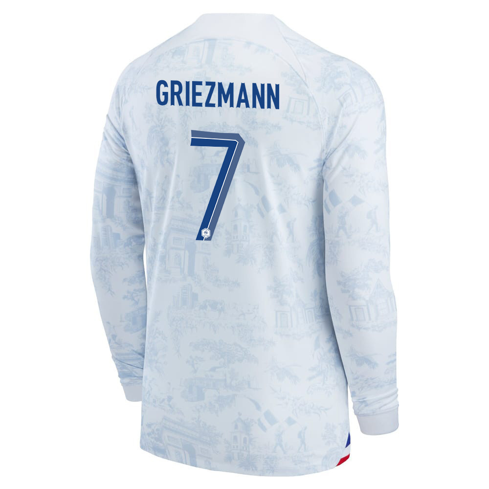 Antoine Griezmann 7 France National Team FIFA World Cup Qatar 2022 Patch – Men Away Long Sleeve Soccer Jersey