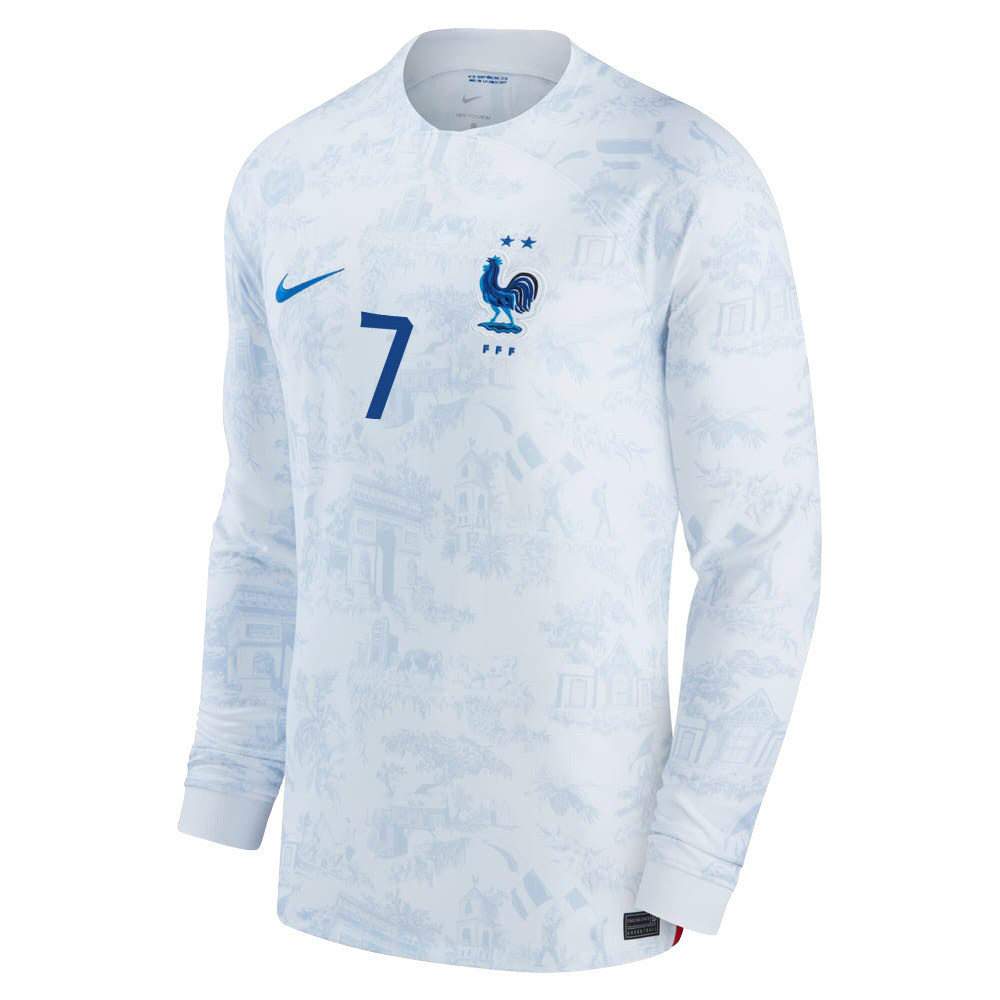 Antoine Griezmann 7 France National Team FIFA World Cup Qatar 2022 Patch – Men Away Long Sleeve Soccer Jersey