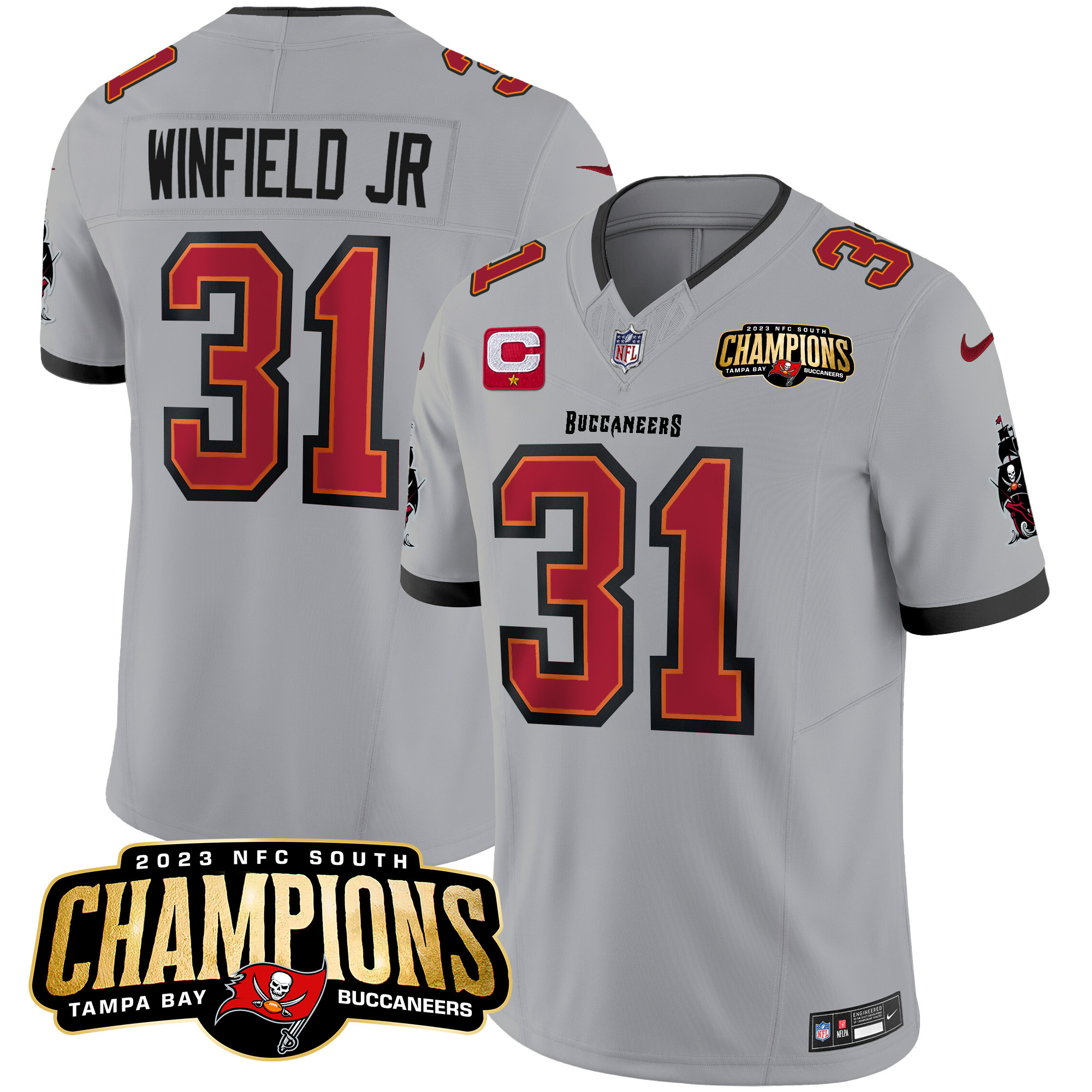 Antoine Winfield Jr. Men's Tampa Bay Buccaneers 2023 NFC South Champions Patch Vapor Gray Jersey - All Stitched 
