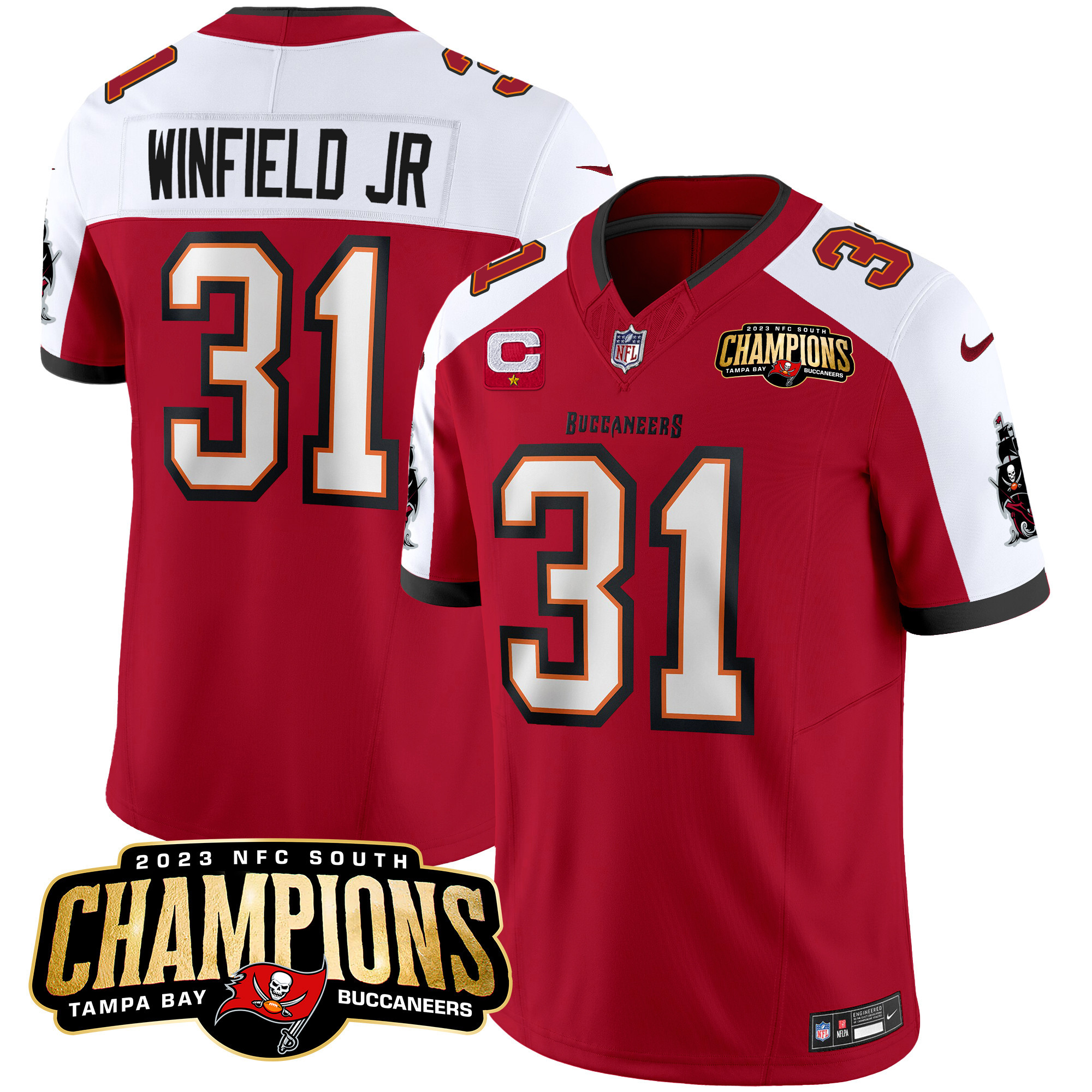 Antoine Winfield Jr. Men's Tampa Bay Buccaneers 2023 NFC South Champions Patch Vapor Red Alternate Jersey - All Stitched 