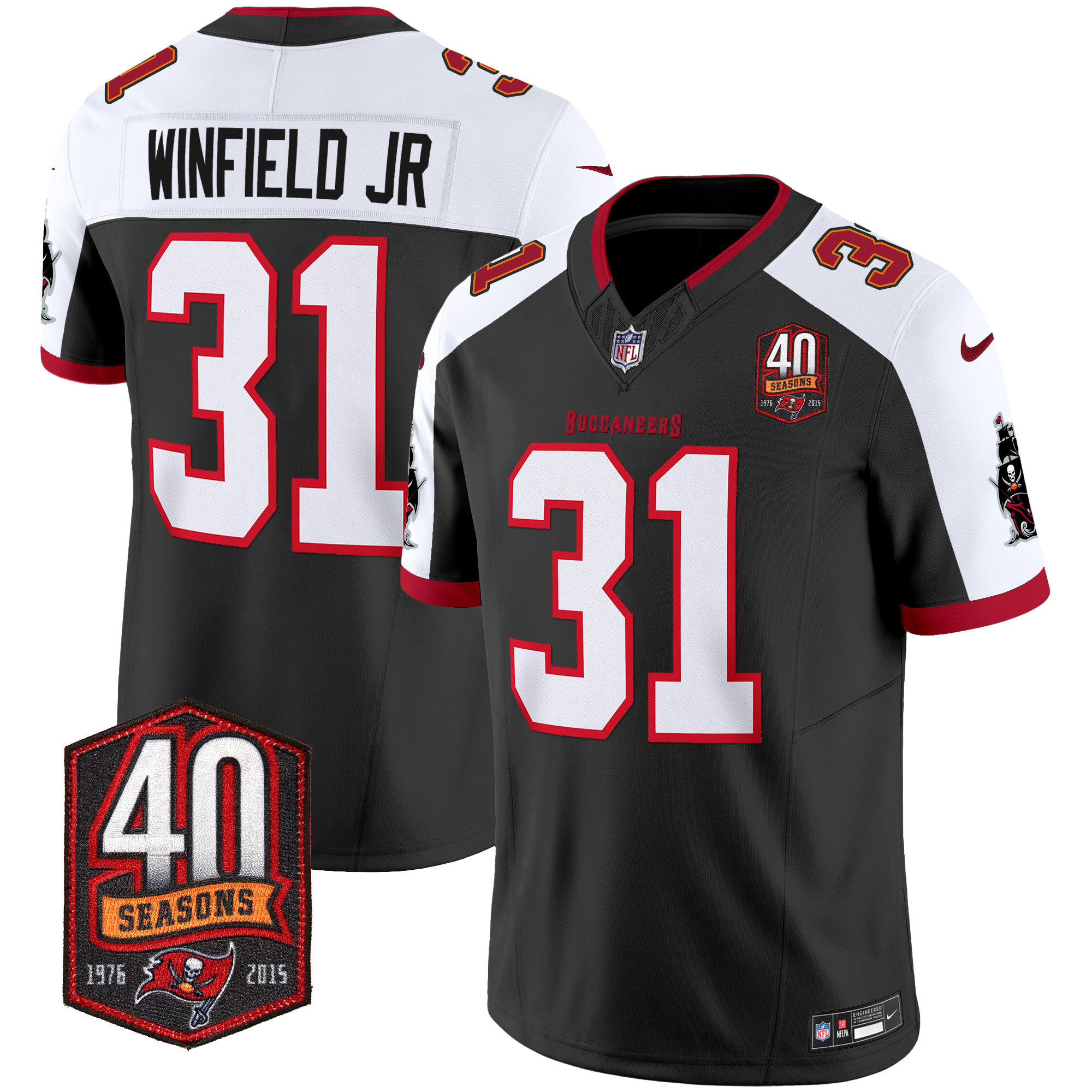Antoine Winfield Jr. Men's Tampa Bay Buccaneers 40th Season Patch Vapor Limited Black Alternate Jersey - All Stitched 