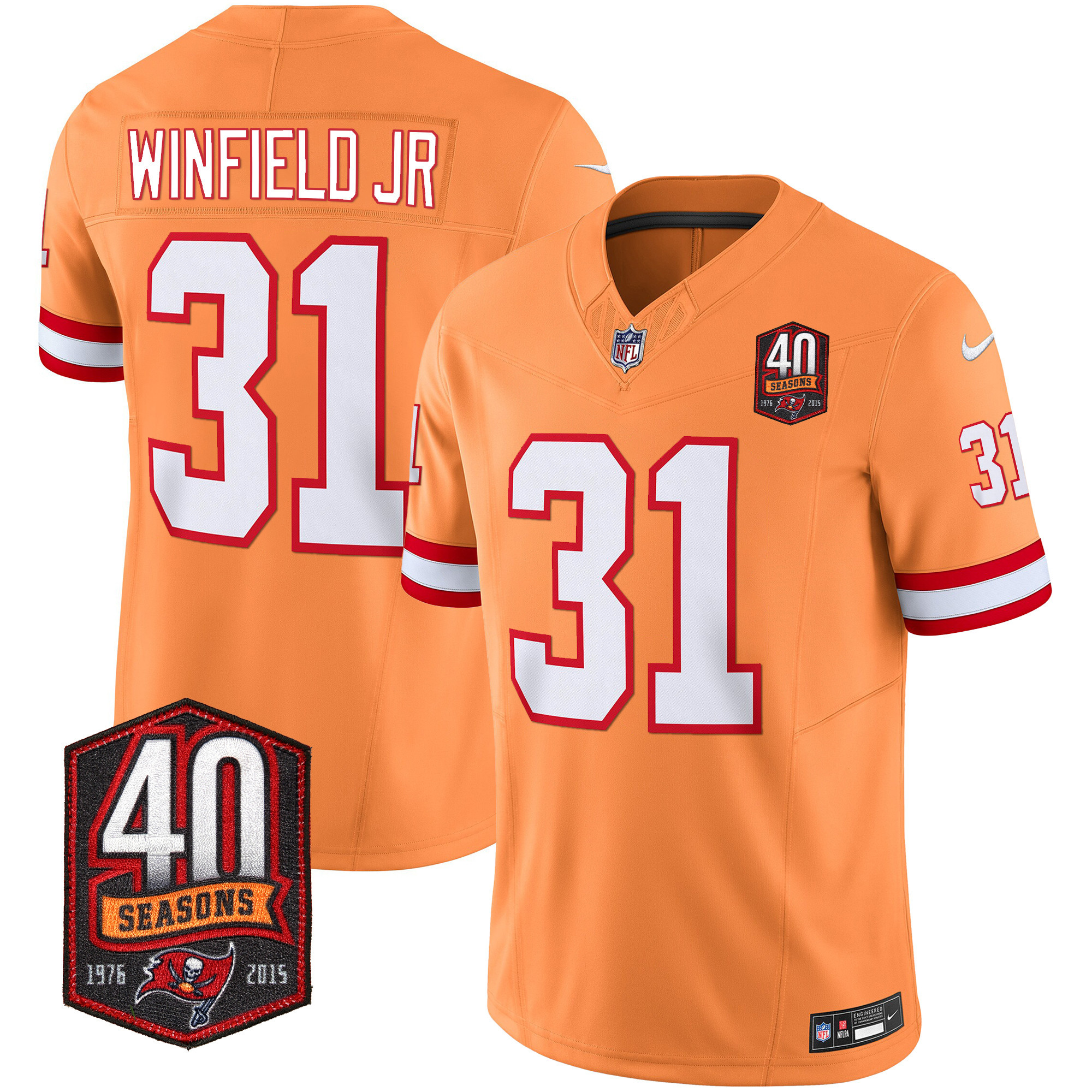 Antoine Winfield Jr. Men's Tampa Bay Buccaneers 40th Season Patch Vapor Limited Orange Jersey - All Stitched 