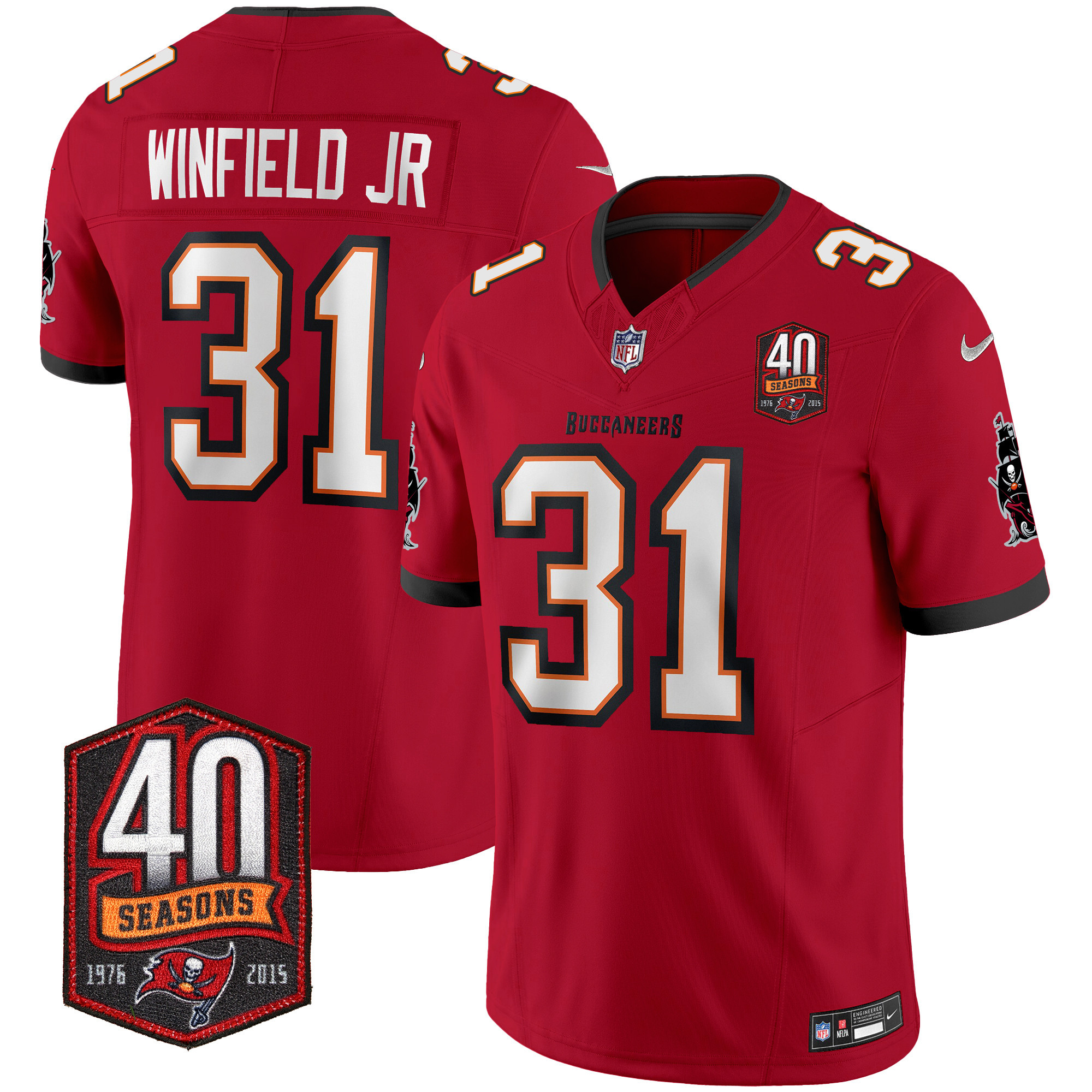Antoine Winfield Jr. Men's Tampa Bay Buccaneers 40th Season Patch Vapor Limited Red Jersey - All Stitched 