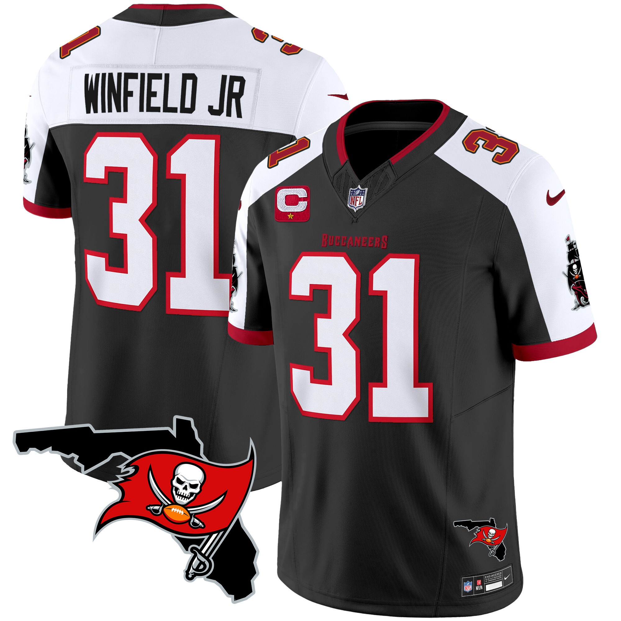 Antoine Winfield Jr. Men's Tampa Bay Buccaneers Florida Patch Vapor Limited Black Alternate Jersey - All Stitched 