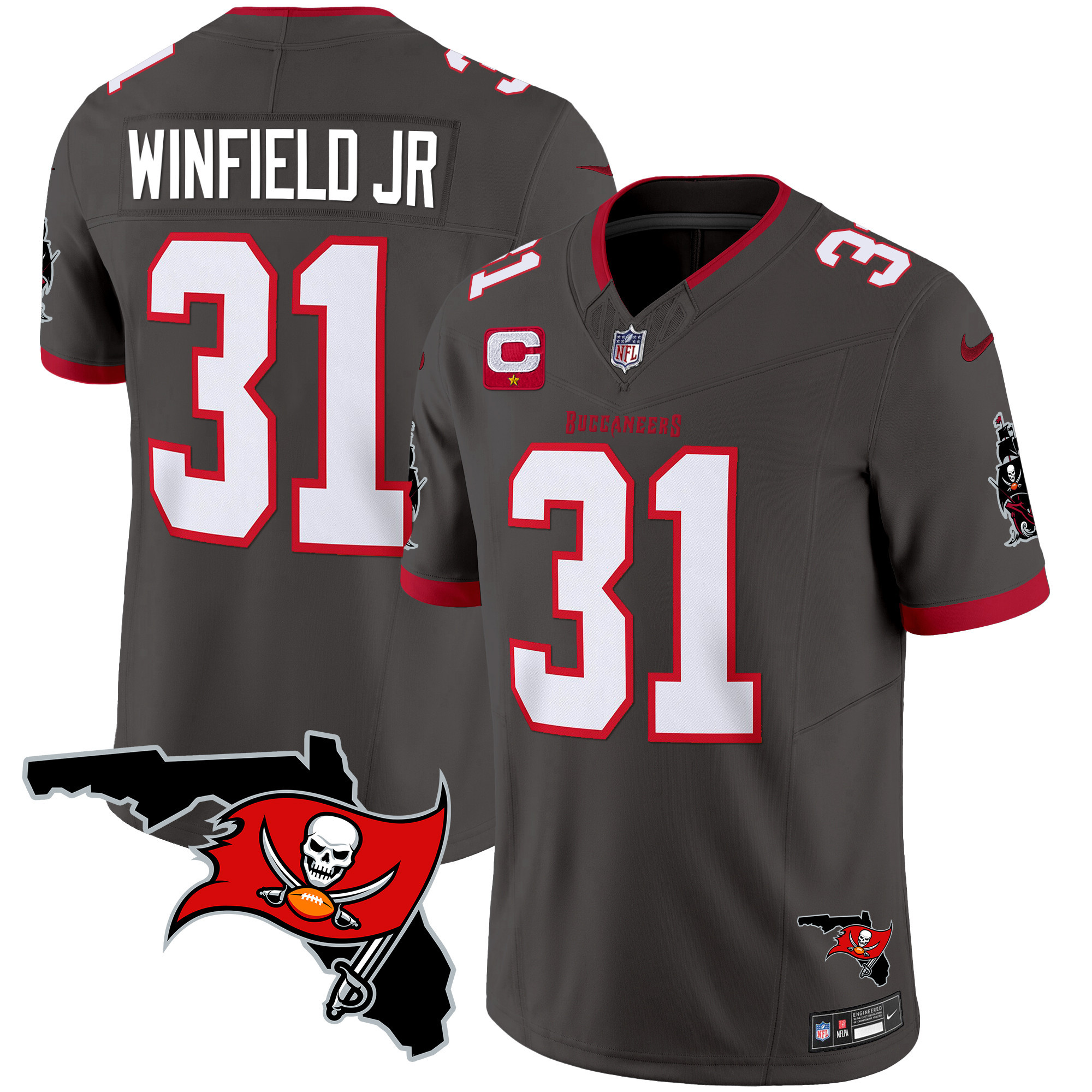 Antoine Winfield Jr. Men's Tampa Bay Buccaneers Florida Patch Vapor Limited Pewter Jersey - All Stitched 