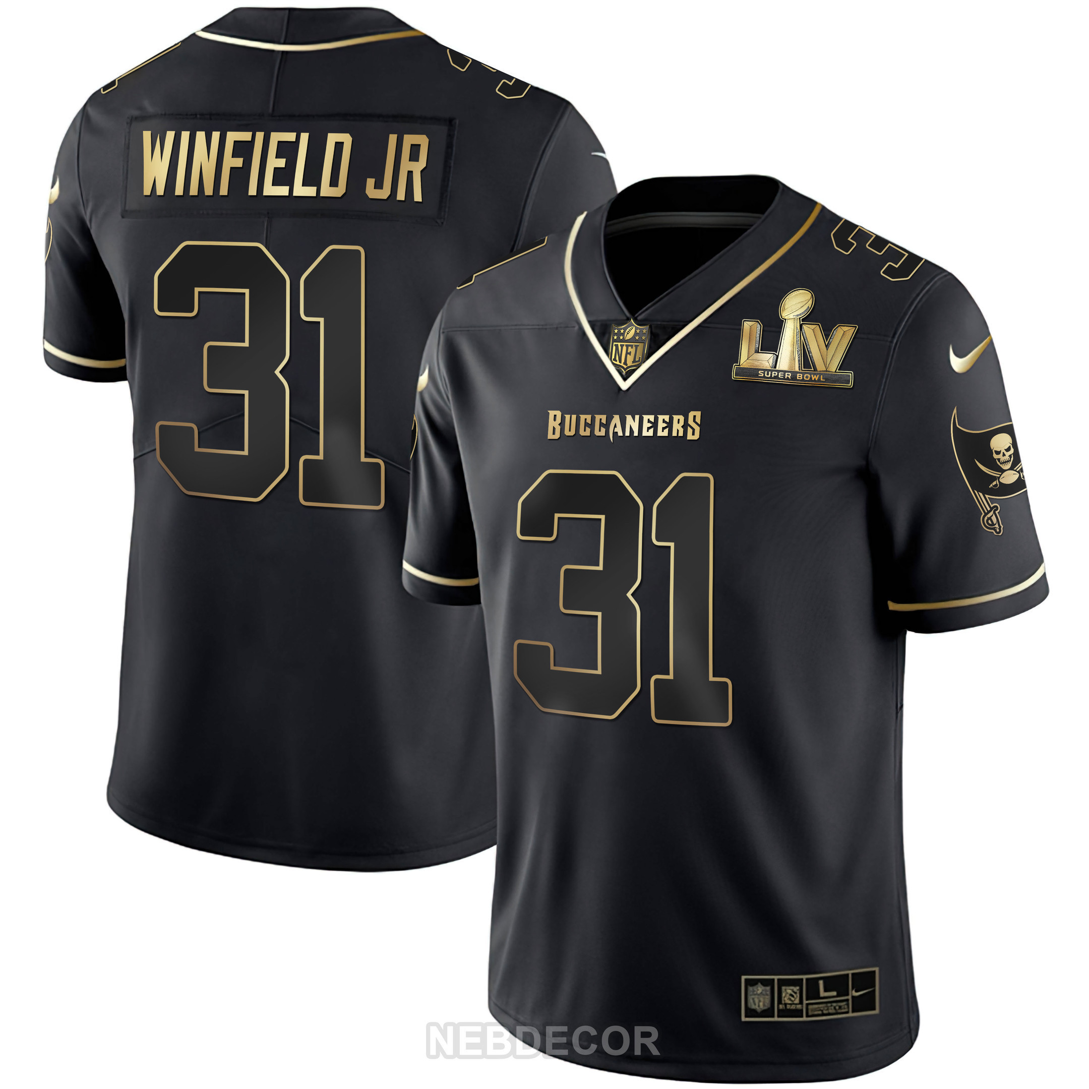 Antoine Winfield Jr. Men's Tampa Bay Buccaneers Super Bowl LIV White Gold & Black Gold Black Gold Jersey - All Stitched 