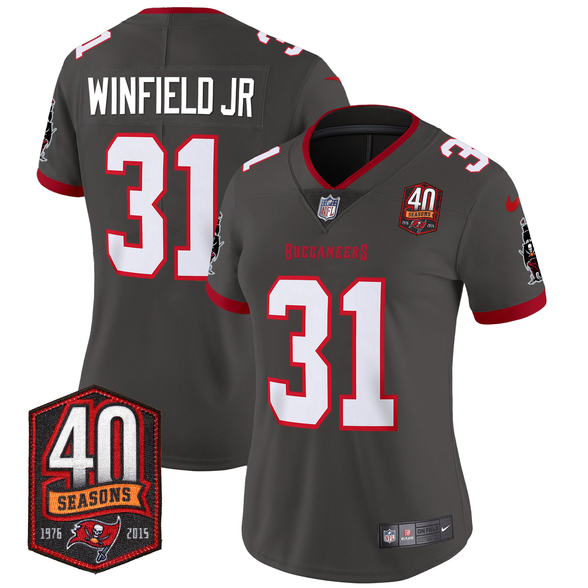 Antoine Winfield Jr. Women's Tampa Bay Buccaneers 40th Season Patch Vapor Limited Pewter Jersey - All Stitched 