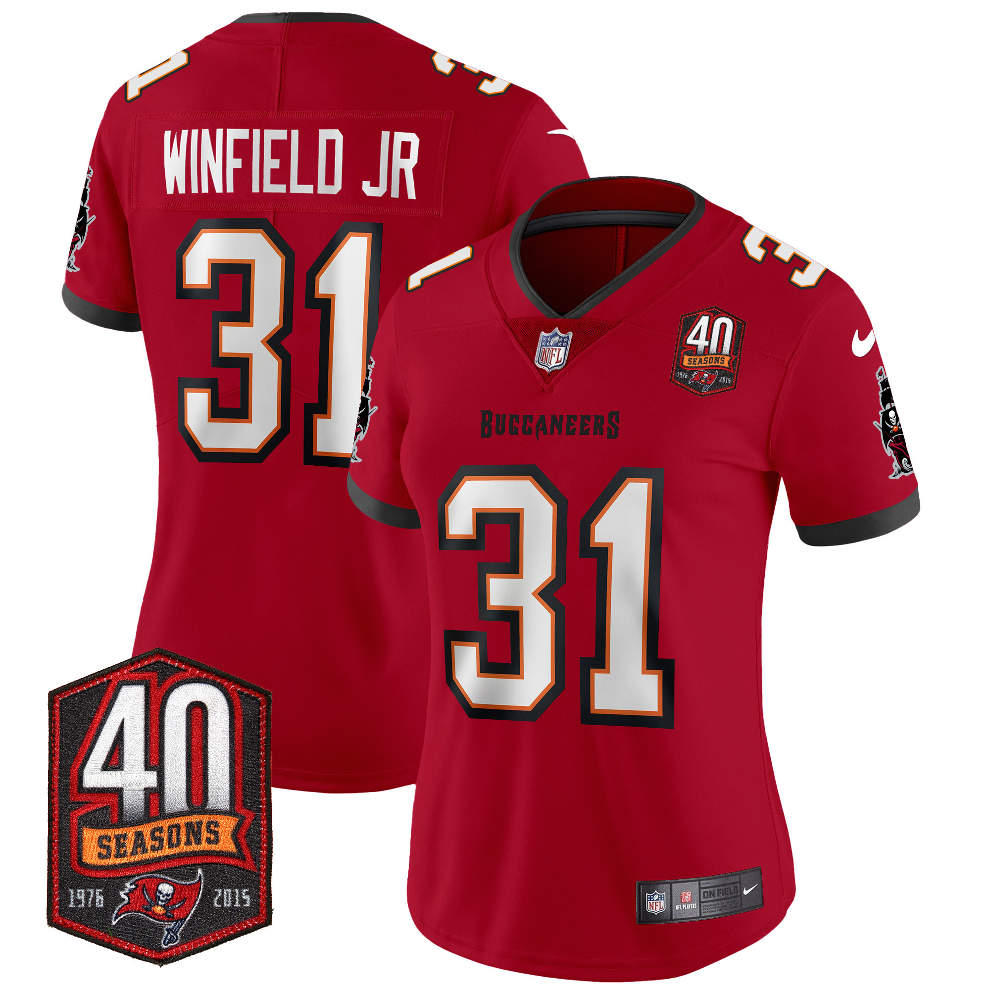 Antoine Winfield Jr. Women's Tampa Bay Buccaneers 40th Season Patch Vapor Limited Red Jersey - All Stitched 