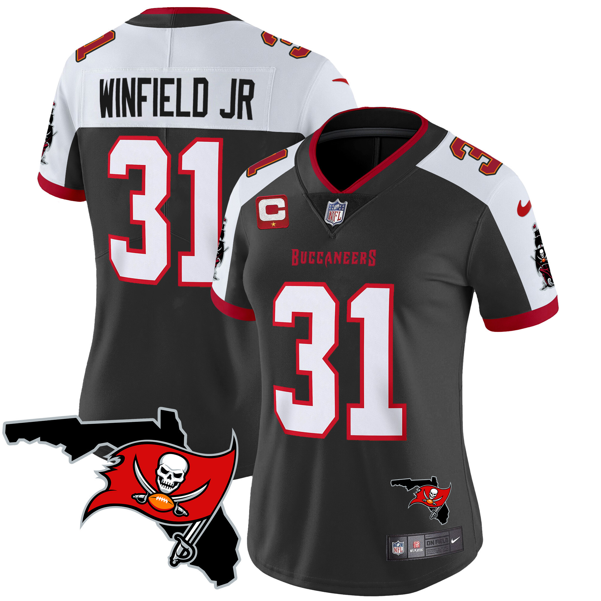 Antoine Winfield Jr. Women's Tampa Bay Buccaneers Florida Patch Vapor Limited Black Alternate Jersey - All Stitched 