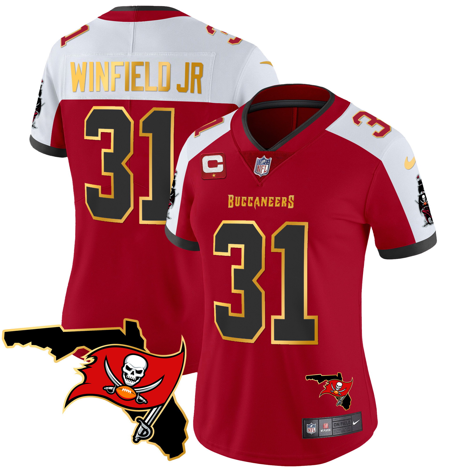 Antoine Winfield Jr Women's Tampa Bay Buccaneers Florida Patch Gold Trim Vapor Red Alternate Jersey - All Stitched 