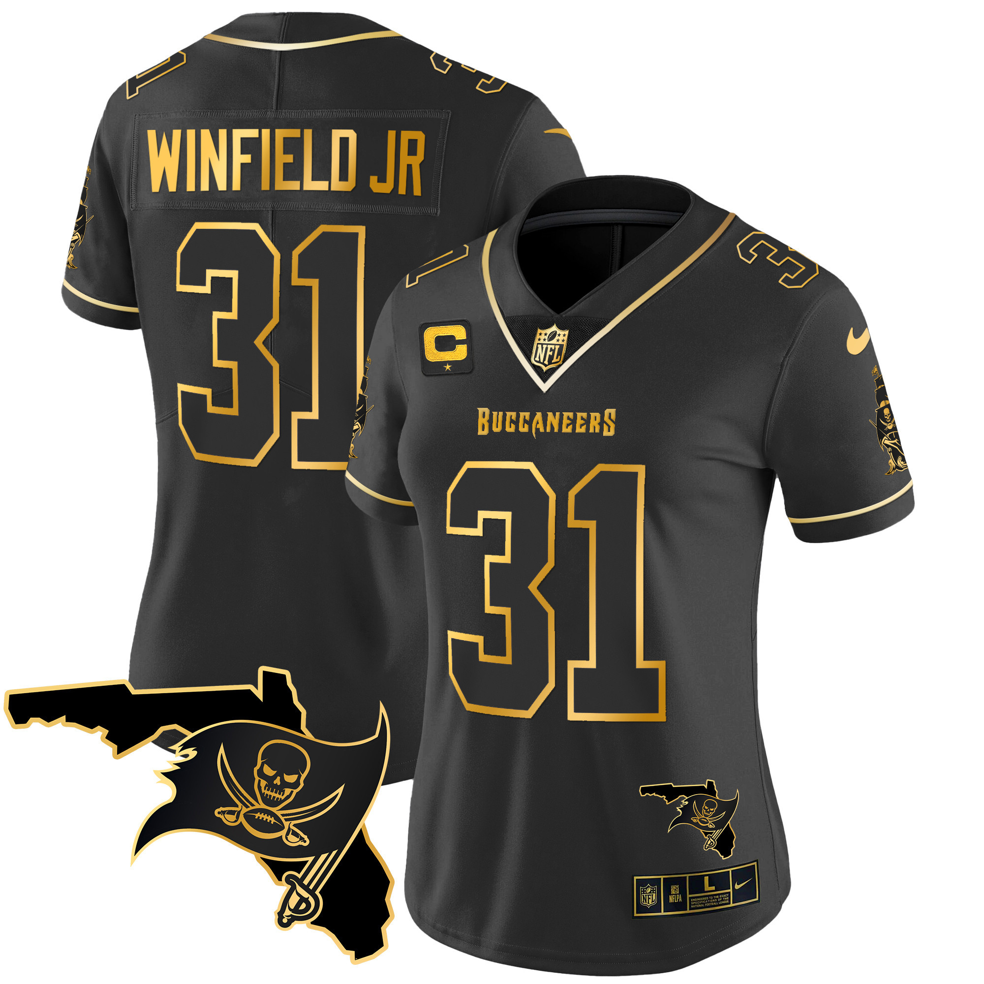 Antoine Winfield Jr Women's Tampa Bay Buccaneers Florida Patch Vapor Gold Black Gold Jersey - All Stitched 