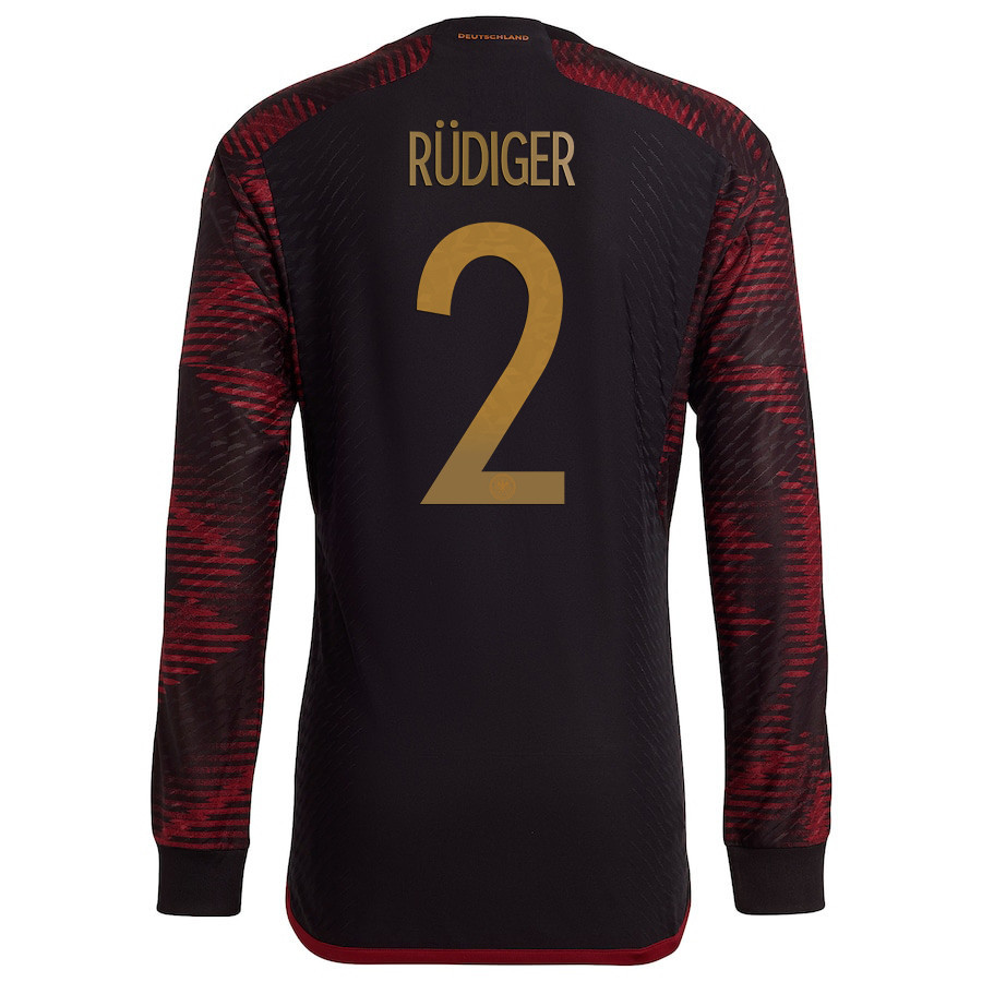 Antonio Rüdiger 2 Germany National Team FIFA World Cup Qatar 2022 Patch – Away Long Sleeve Soccer Jersey, Men