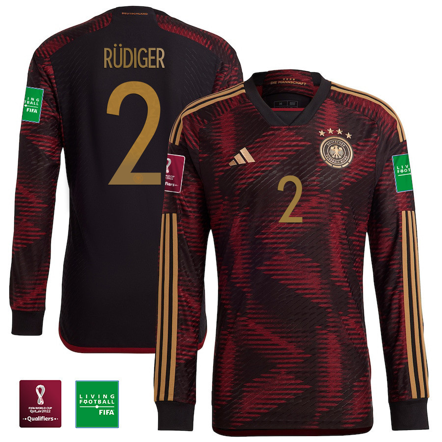 Antonio Rüdiger 2 Germany National Team FIFA World Cup Qatar 2022 Patch – Away Long Sleeve Soccer Jersey, Men