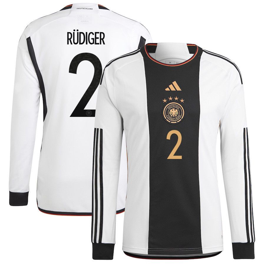 Antonio Rüdiger 2 Qatar World Cup Germany National Team 2022-23 Men Long Sleeve Soccer Jersey, Home