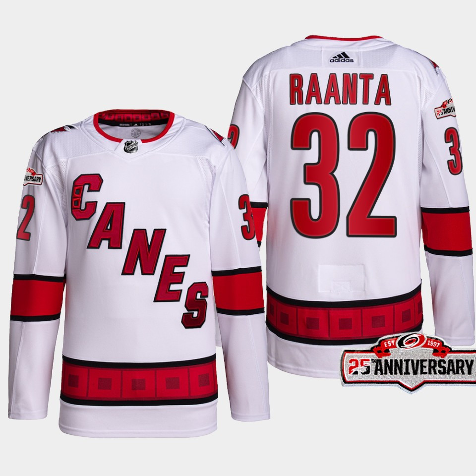 Antti Raanta 32 Carolina Hurricanes White Stitched Jersey 2022-23 Away 25th Anniversary