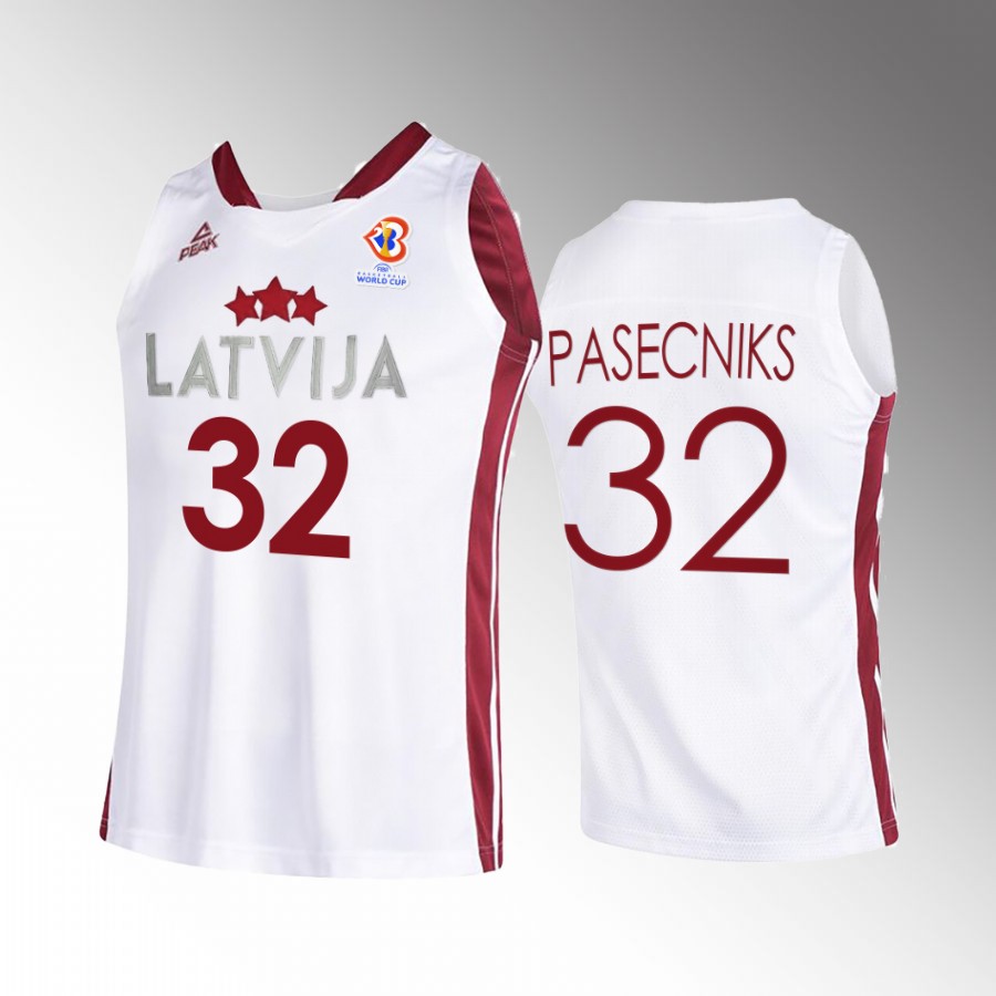 Anzejs Pasecniks Latvia 2023 FIBA World Cup White Jersey Home #32