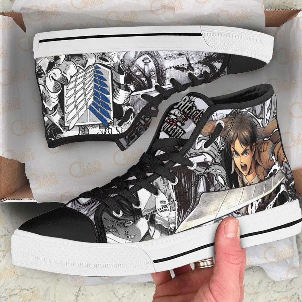 AOT Eren High Top Shoes Custom Anime Attack On Titan Sneakers