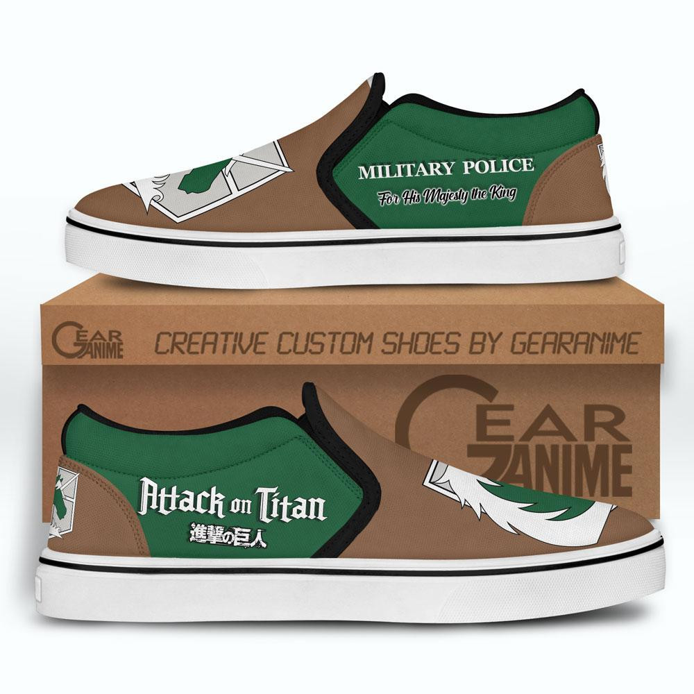 AOT Military Police Slip-On Shoes Canvas Custom Symbol Anime Attack On Titan Shoes