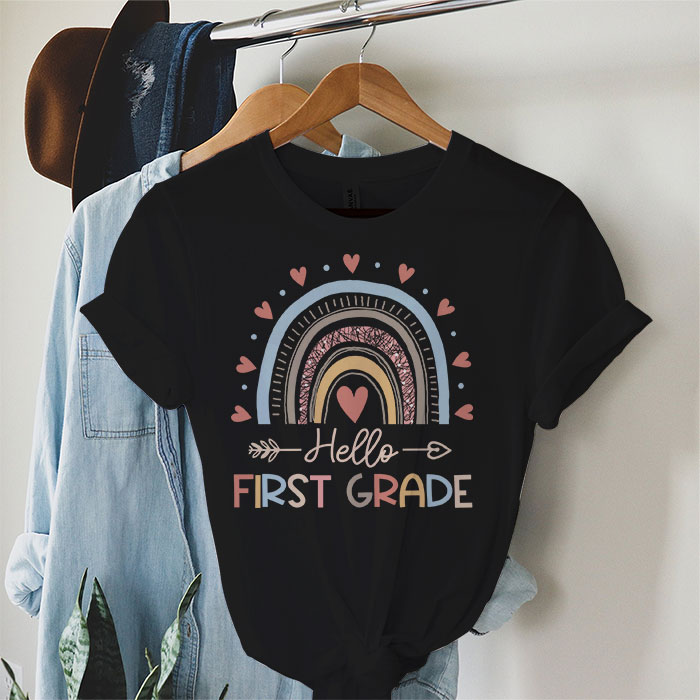 Apple Back To School Hello First Grade Rainbow Gift T-Shirt
