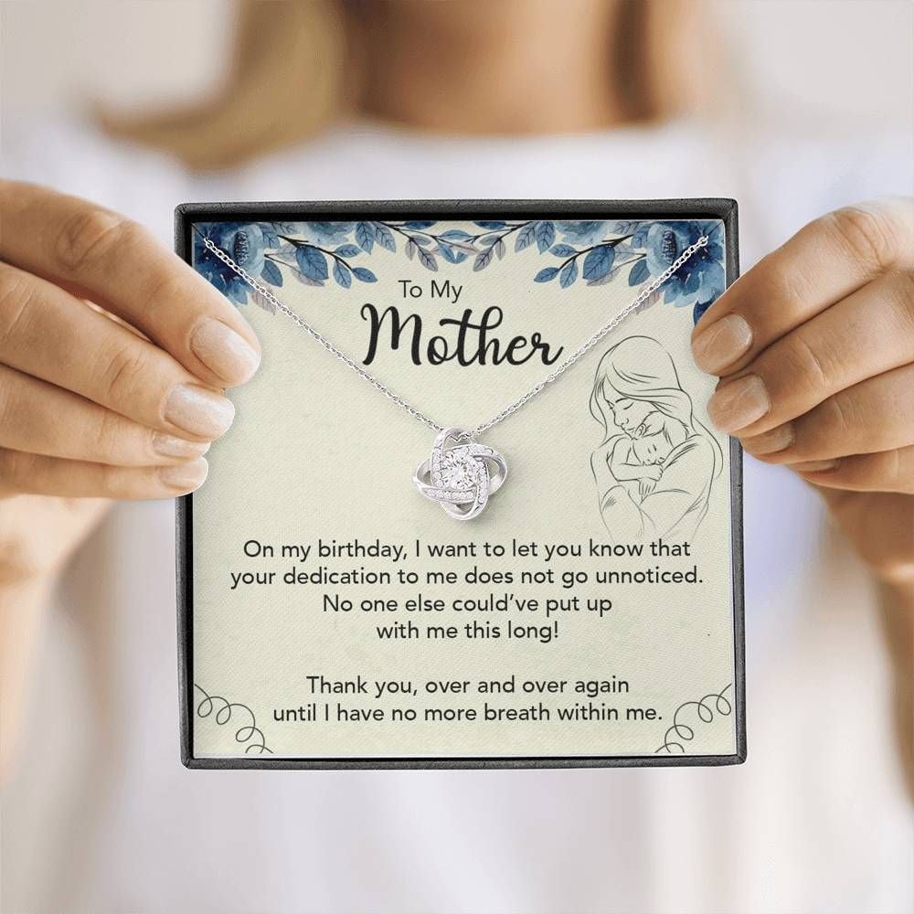 Appreciation Gift For Mom Thank You Over And Over Again 14K White Gold Love Knot Necklace