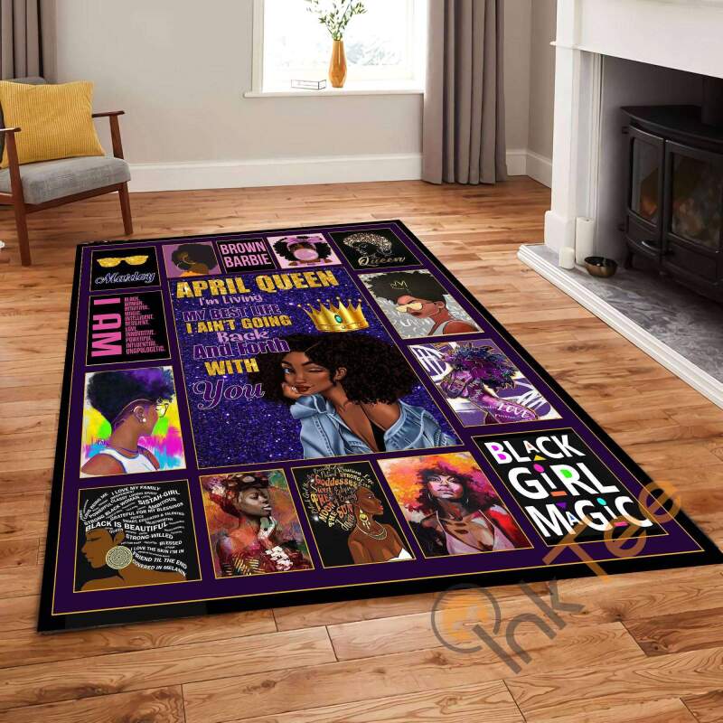 April Queen Personalized Girl Black Magic Afro American Bedroom Living Room Rectangle Rug