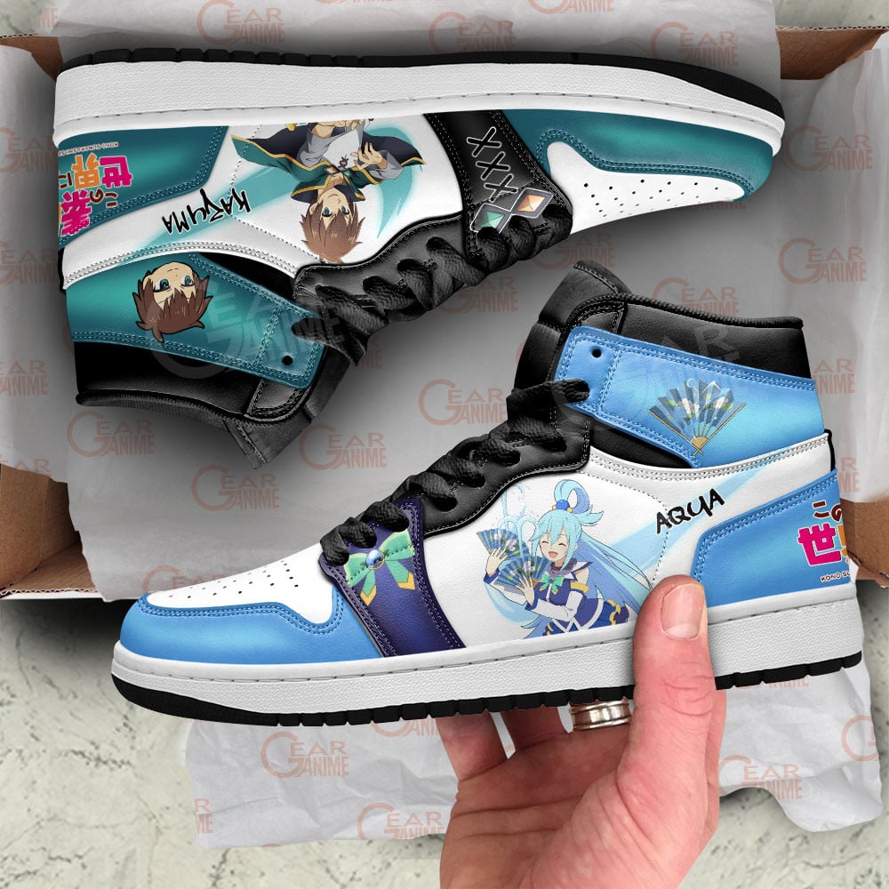 Aqua and Kazuma Satou JD1s Sneakers KonoSuba Anime Shoes, Air Jordan Hightop