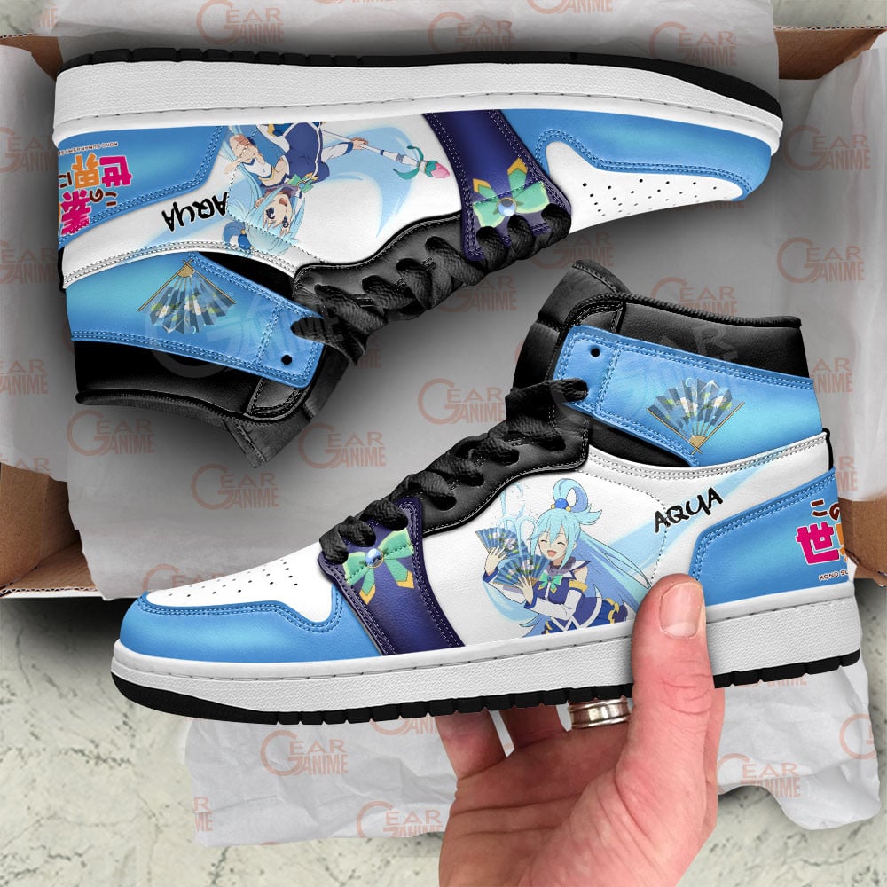 Aqua JD1s Sneakers KonoSuba Anime Shoes, Air Jordan Hightop