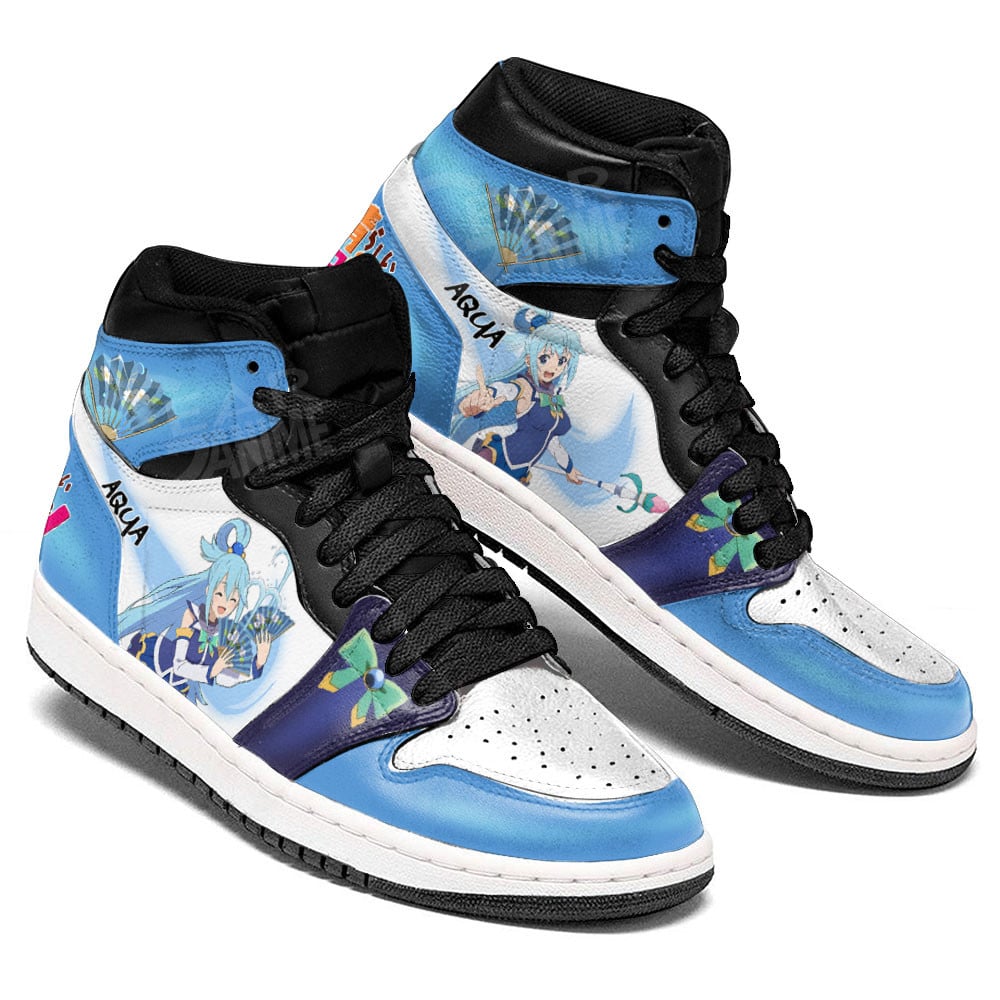 Aqua JD1s Sneakers KonoSuba Anime Shoes, Air Jordan Hightop