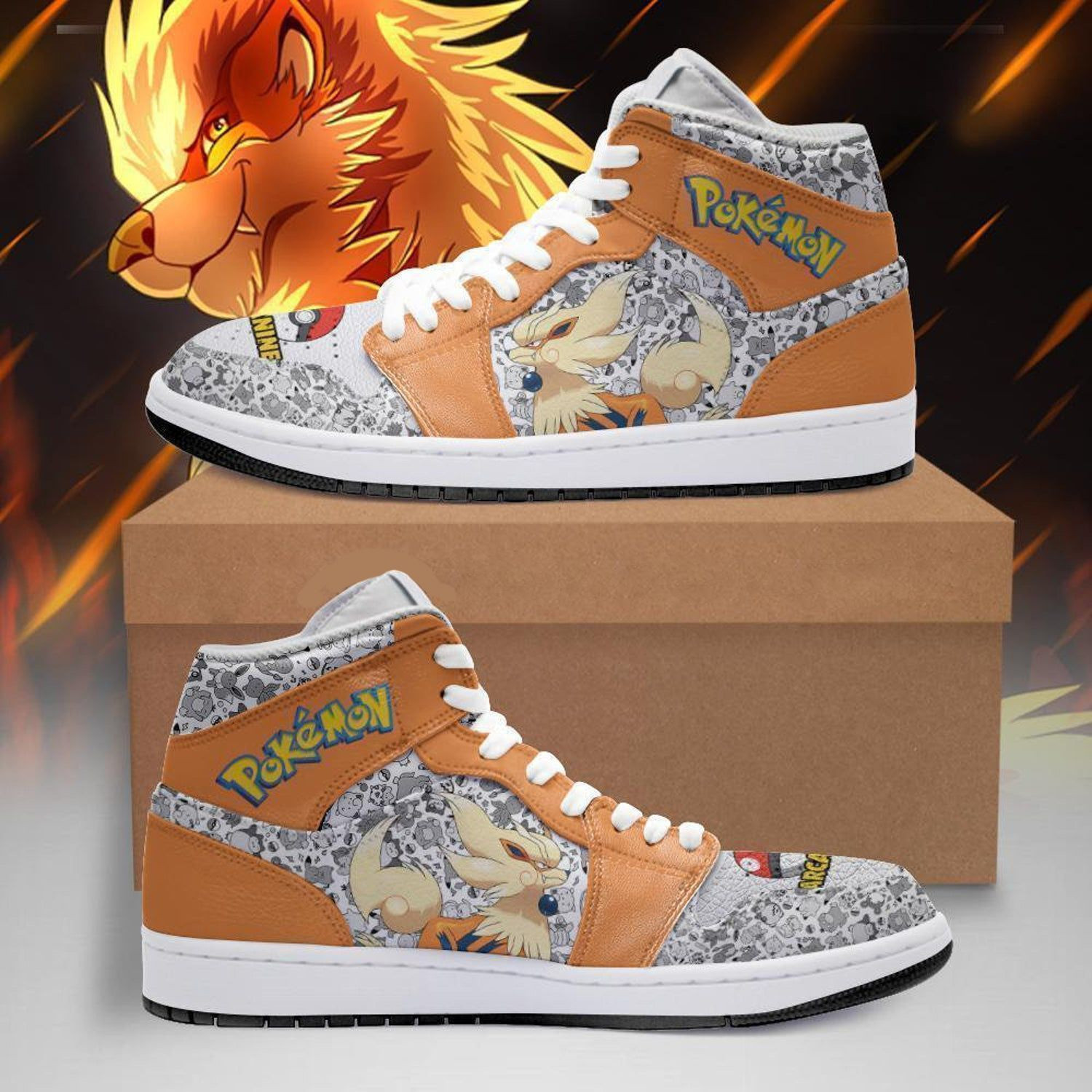 Arcanine Pokemon Anime High Top Air Jordan Sneaker, Air Jordan Hightop