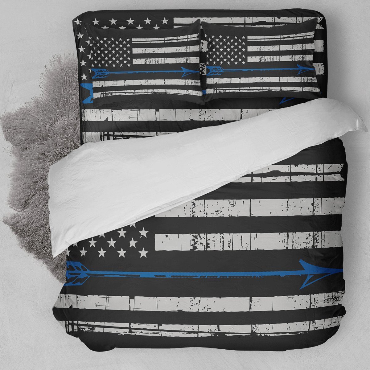 Archery American Flag Blue Duvet Cover Bedding Set