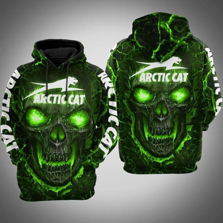 Arctic cat green flame skull 3D Hoodie