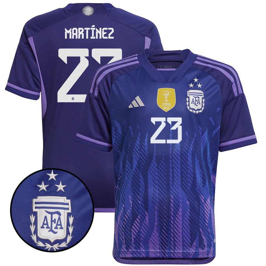 Argentina Champions Three Stars Emiliano Martínez 23 Away Soccer Jersey