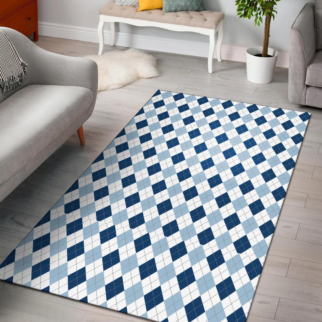 Argyle Blue Pattern Print Area Limited Edition Rectangle Rug