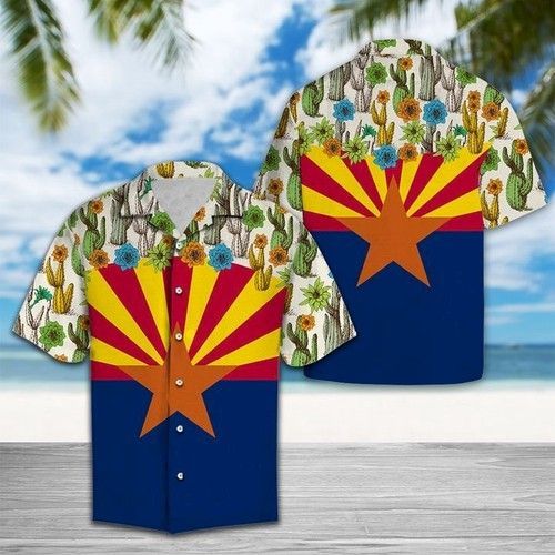 Arizona Cactus Blossom Flag Hawaiian Shirt Summer