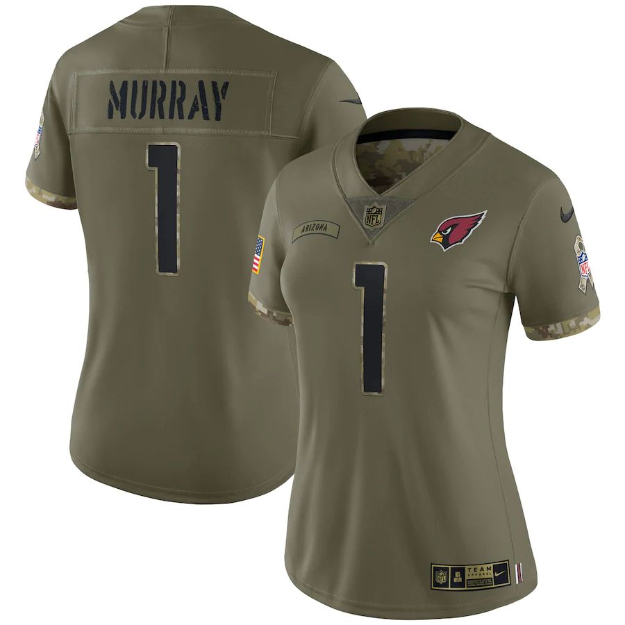 Arizona Cardinals #1 Kyler Murray Women’s 2022 Salute To Service Jersey – Olive